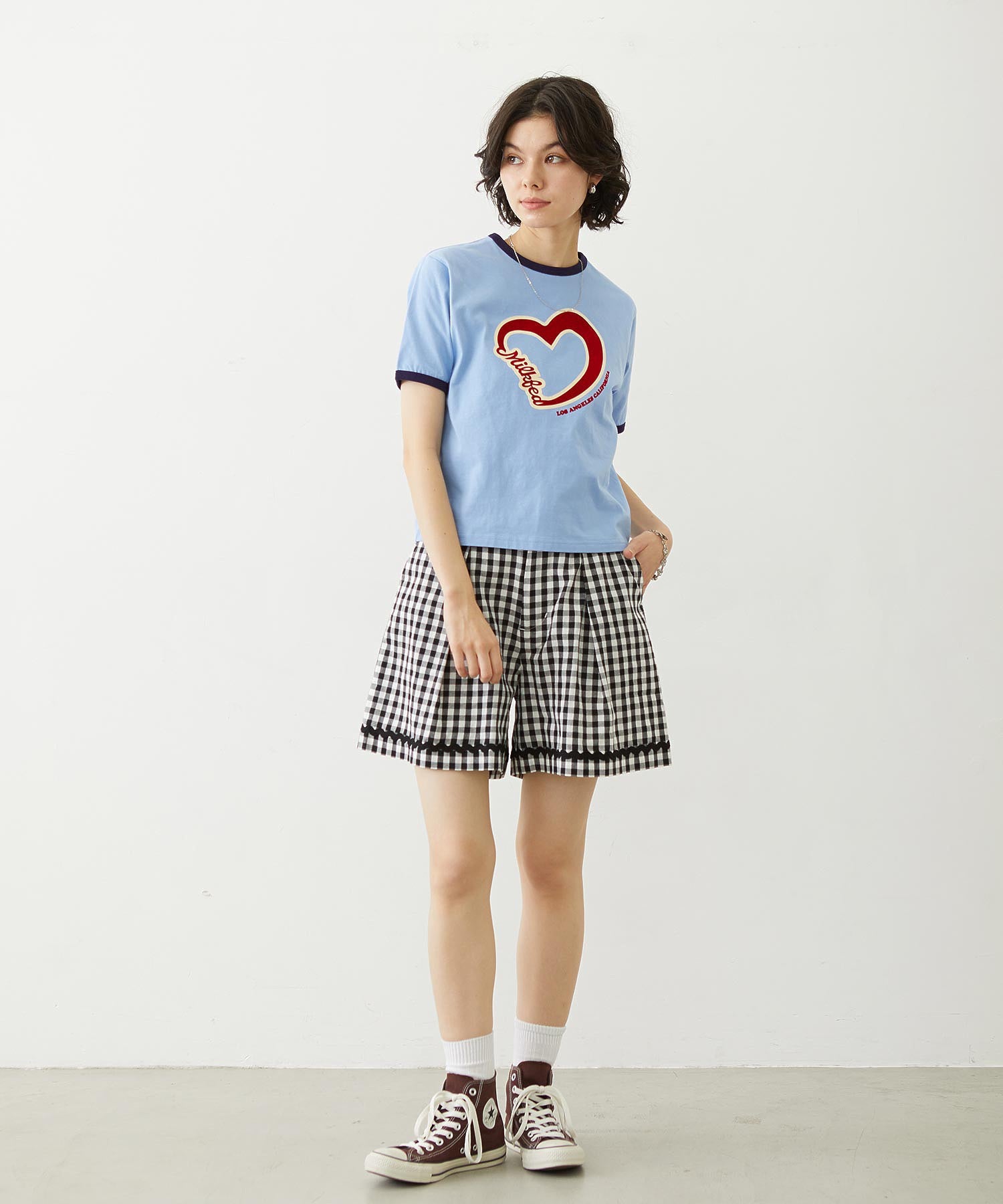 HEART LOGO FLOCK PRINT RINGER TEE