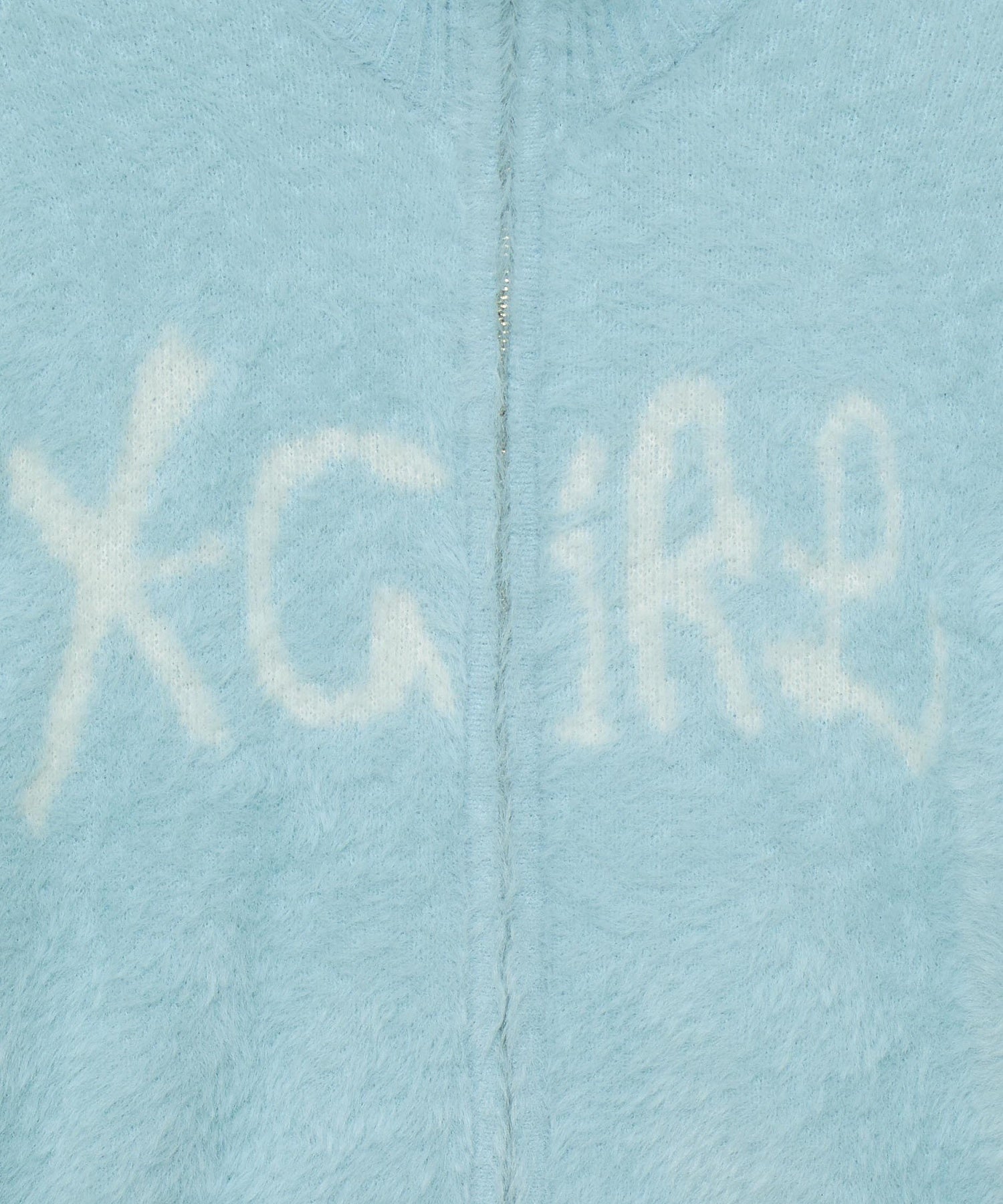 LOGO JACQUARD ZIP UP SHAGGY KNIT TOP