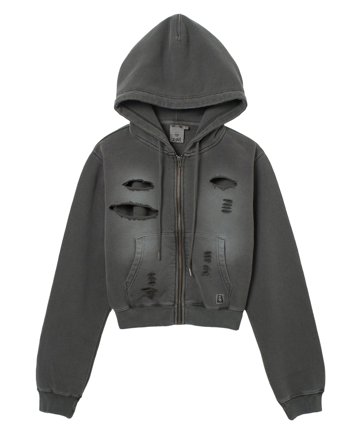 DISTRESSED ZIP UP SWEAT HOODIE