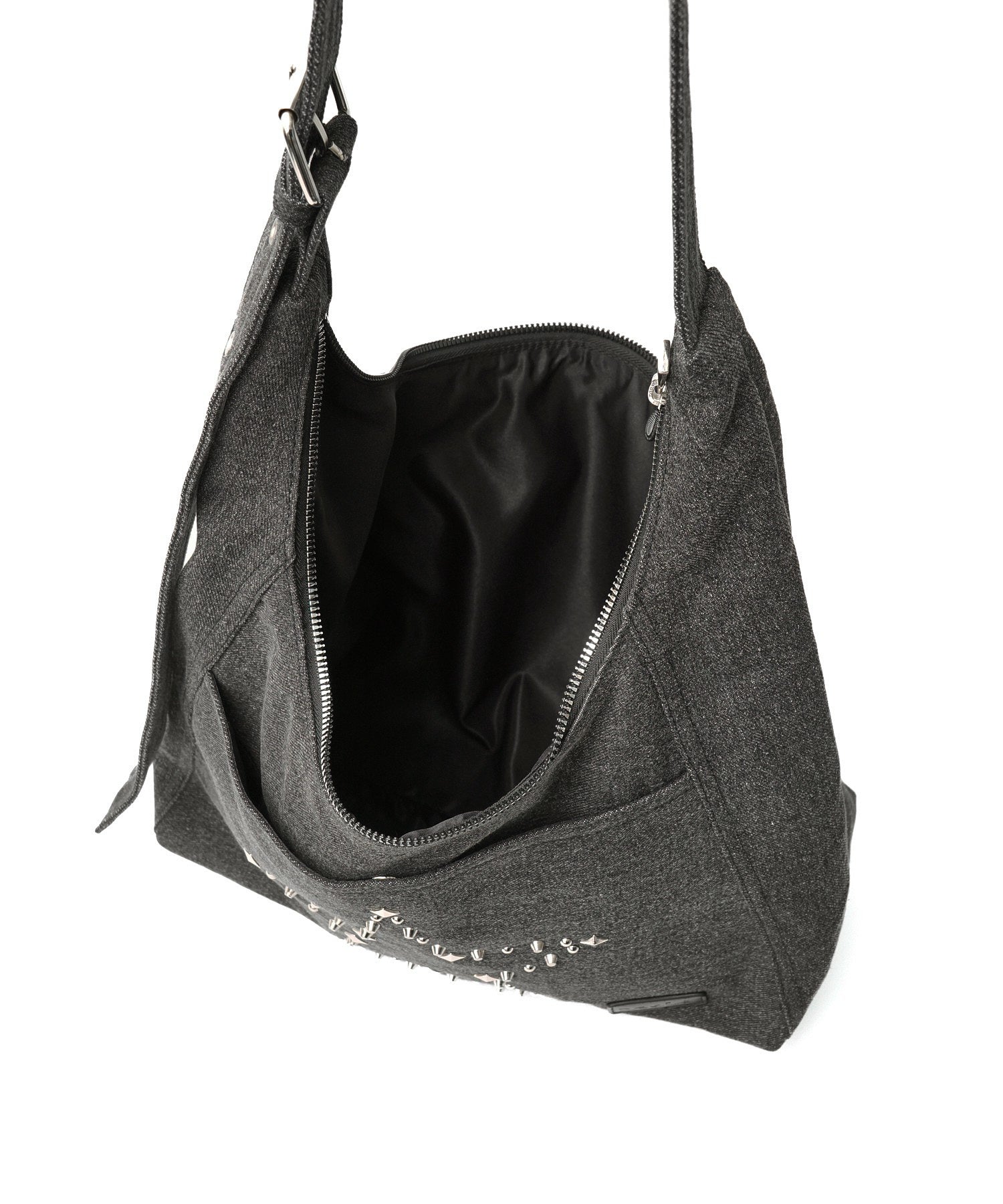 STUDDED DENIM SHOULDER BAG