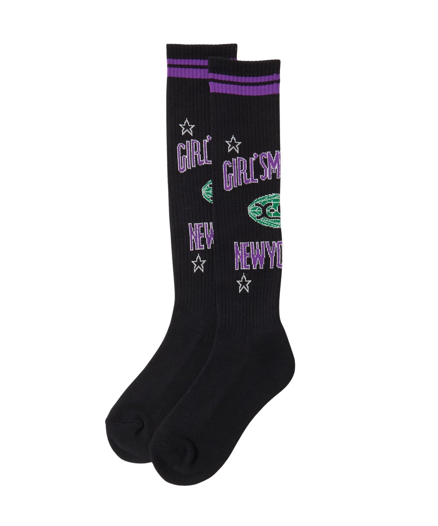 WORLD LOGO JACQUARD RIB HIGH SOCKS