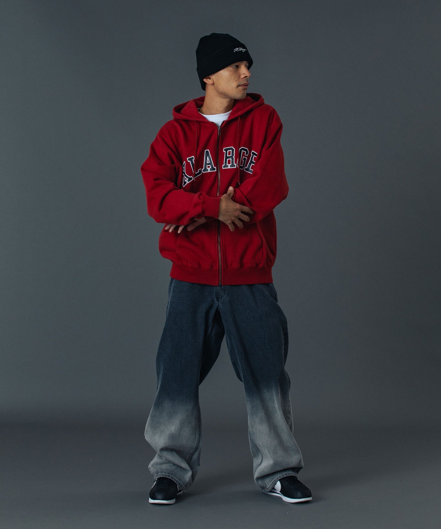 PERFORATED LEATHER LOGO ZIP UP HOODED SWEATSHIRT