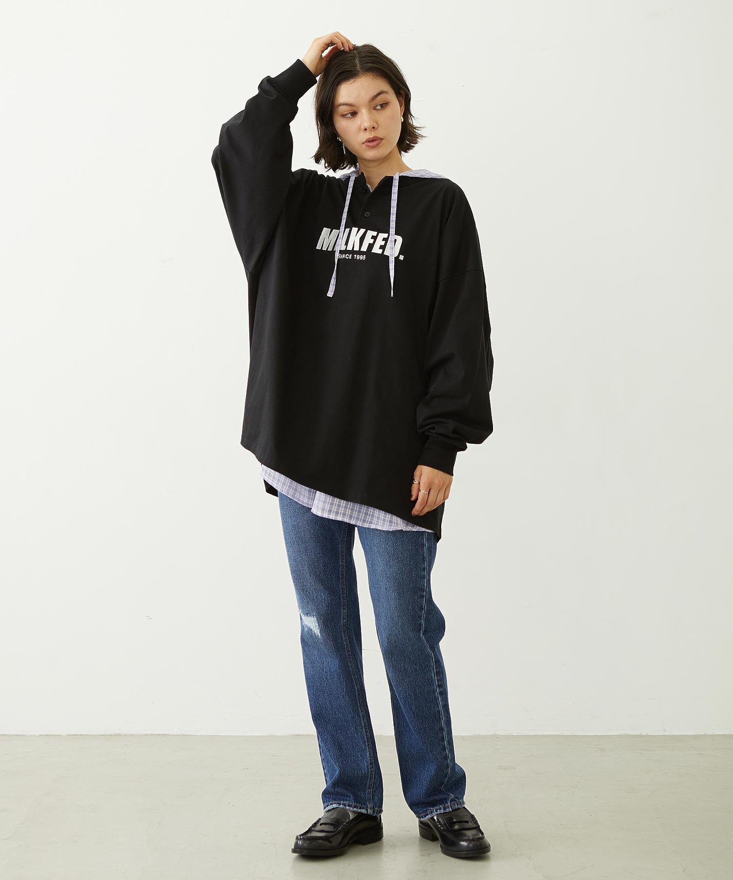HENLEY NECK BIG L/S TOP