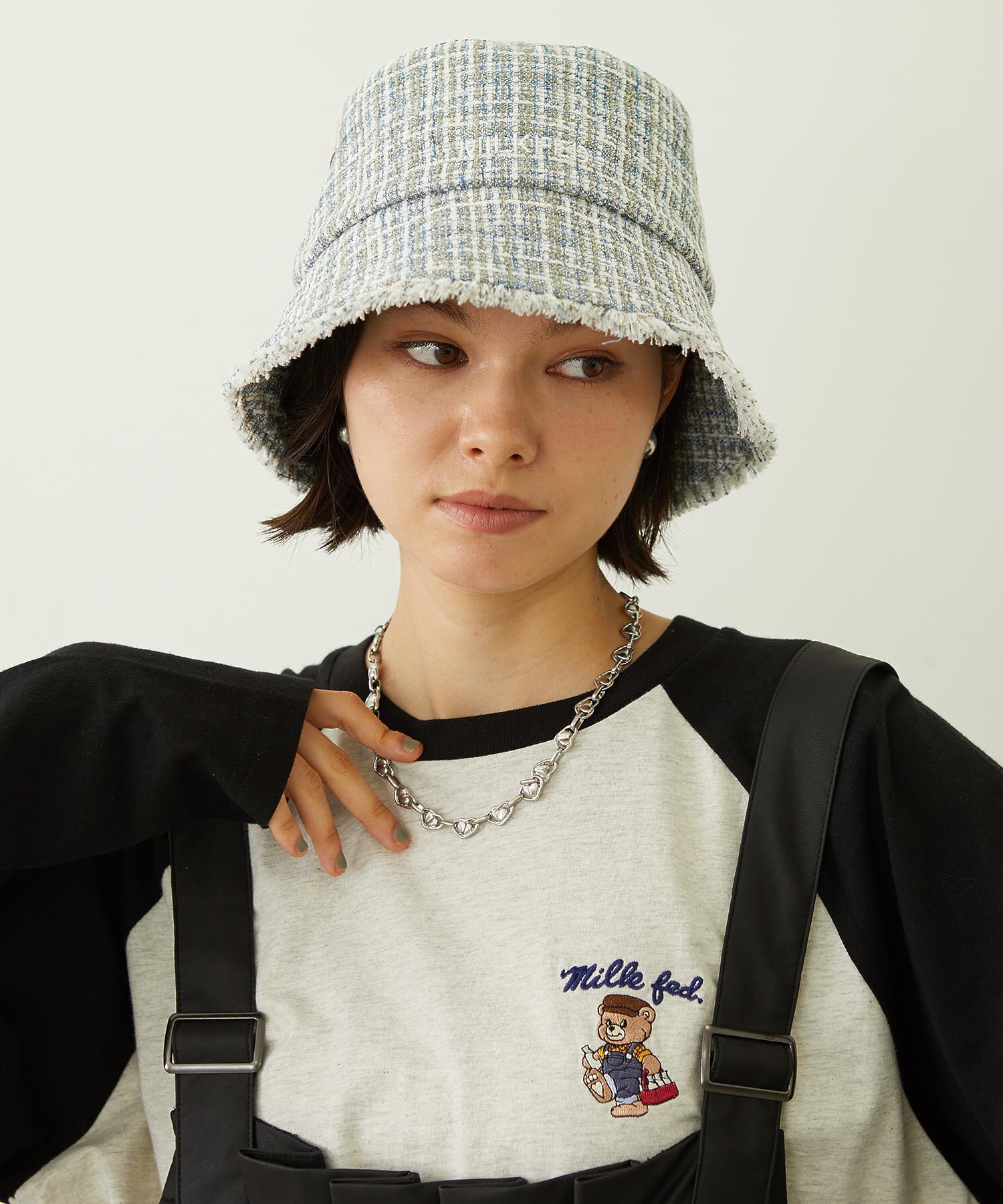 TWEED FRINGE BUCKET HAT
