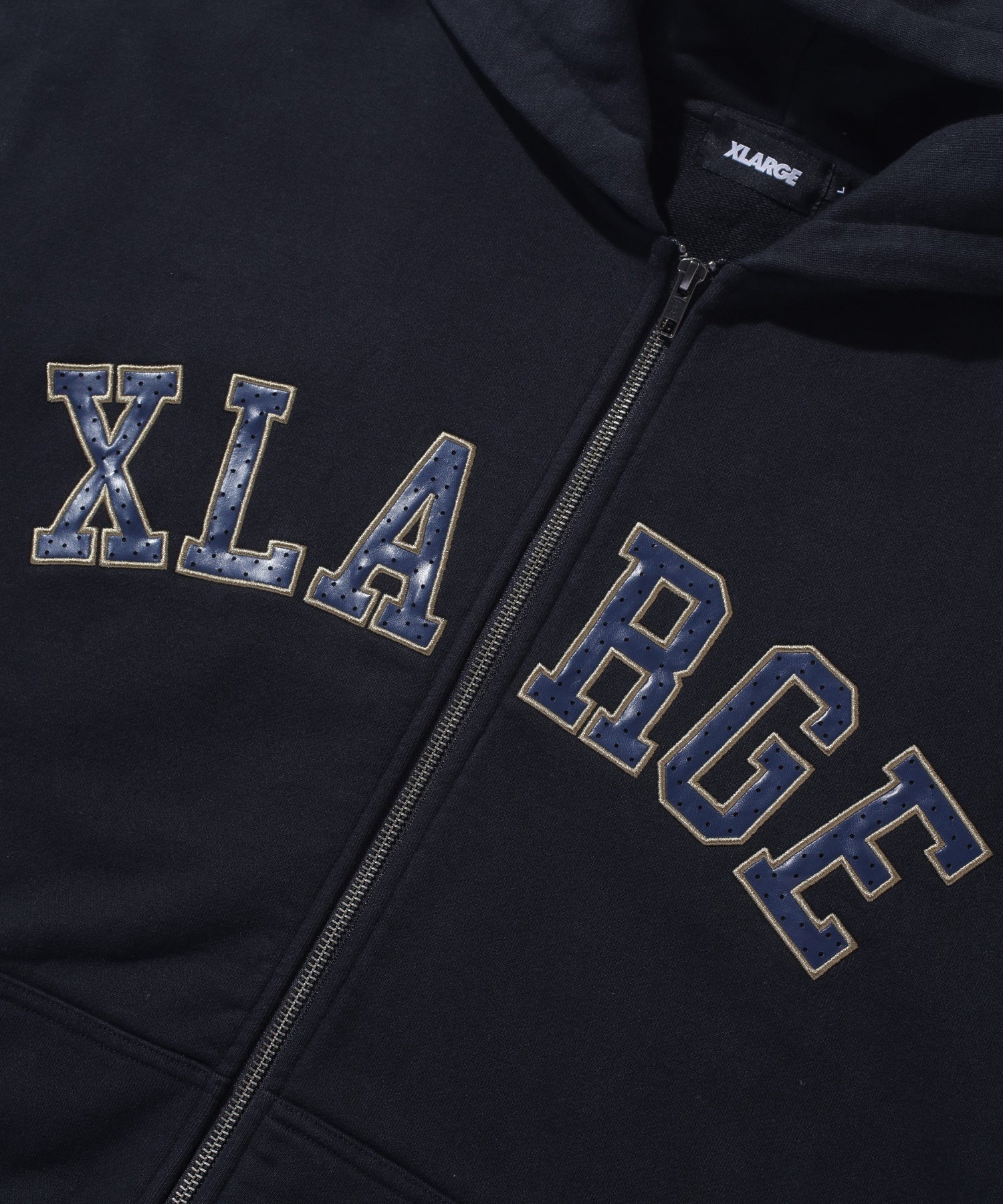 PERFORATED LEATHER LOGO ZIP UP HOODED SWEATSHIRT