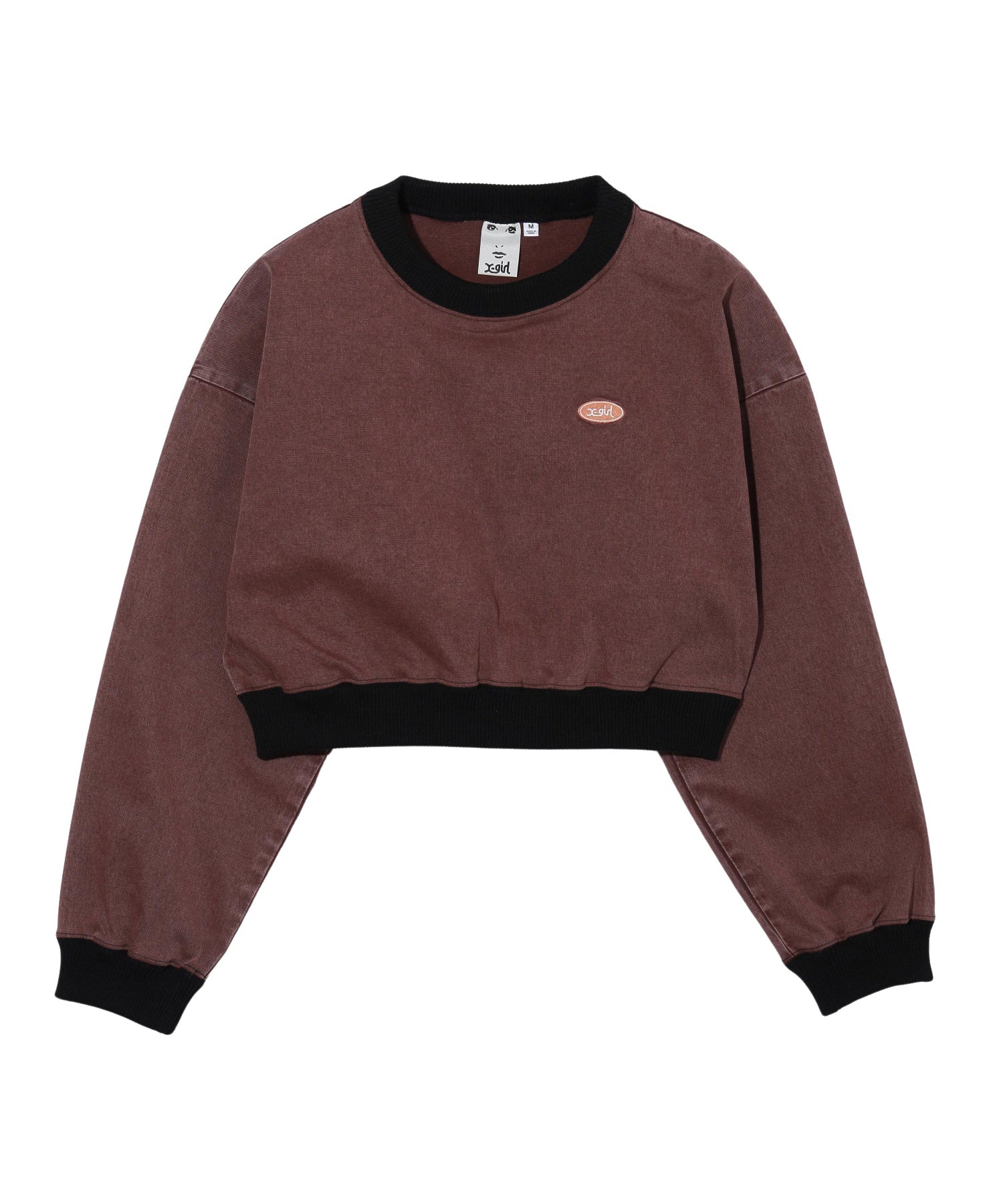 WOVEN CROPPED CREWNECK TOP