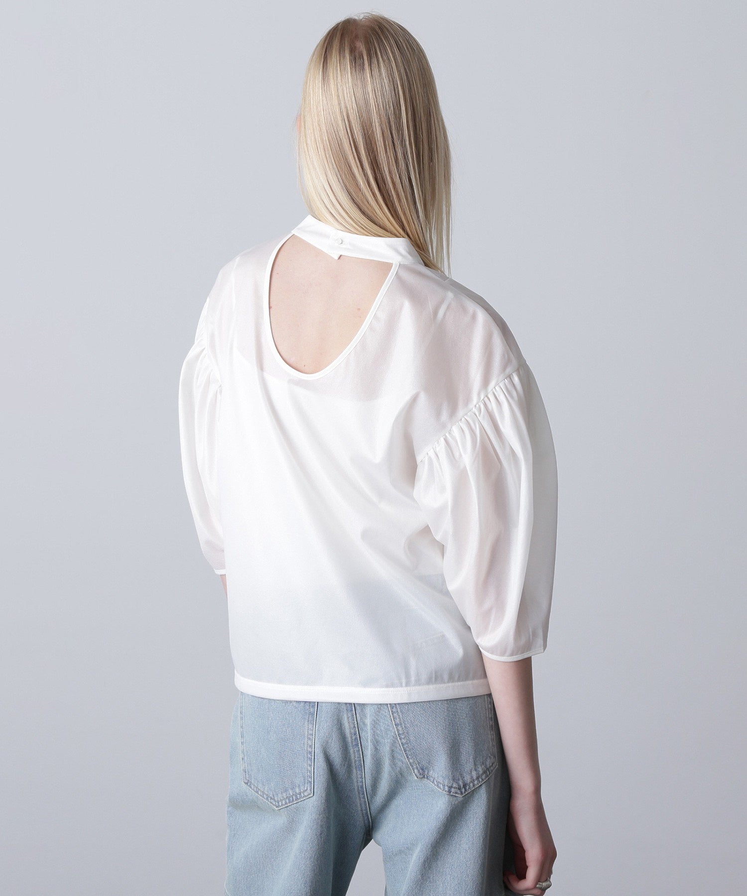 mici/VOLUME SLEEVE TRICOT CHIFFON TOP