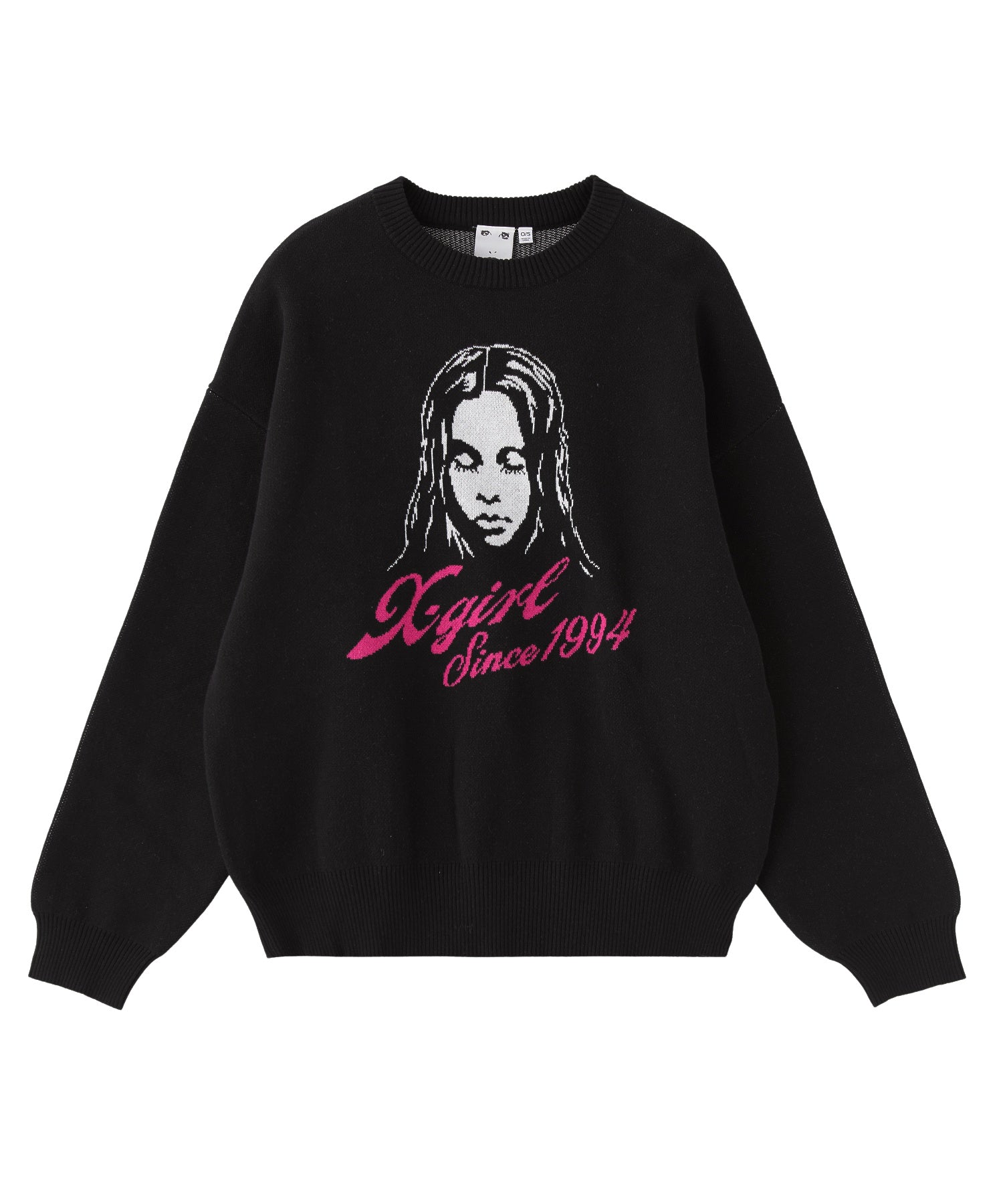 CURSIVE LOGO AND FACE JACQUARD KNIT TOP