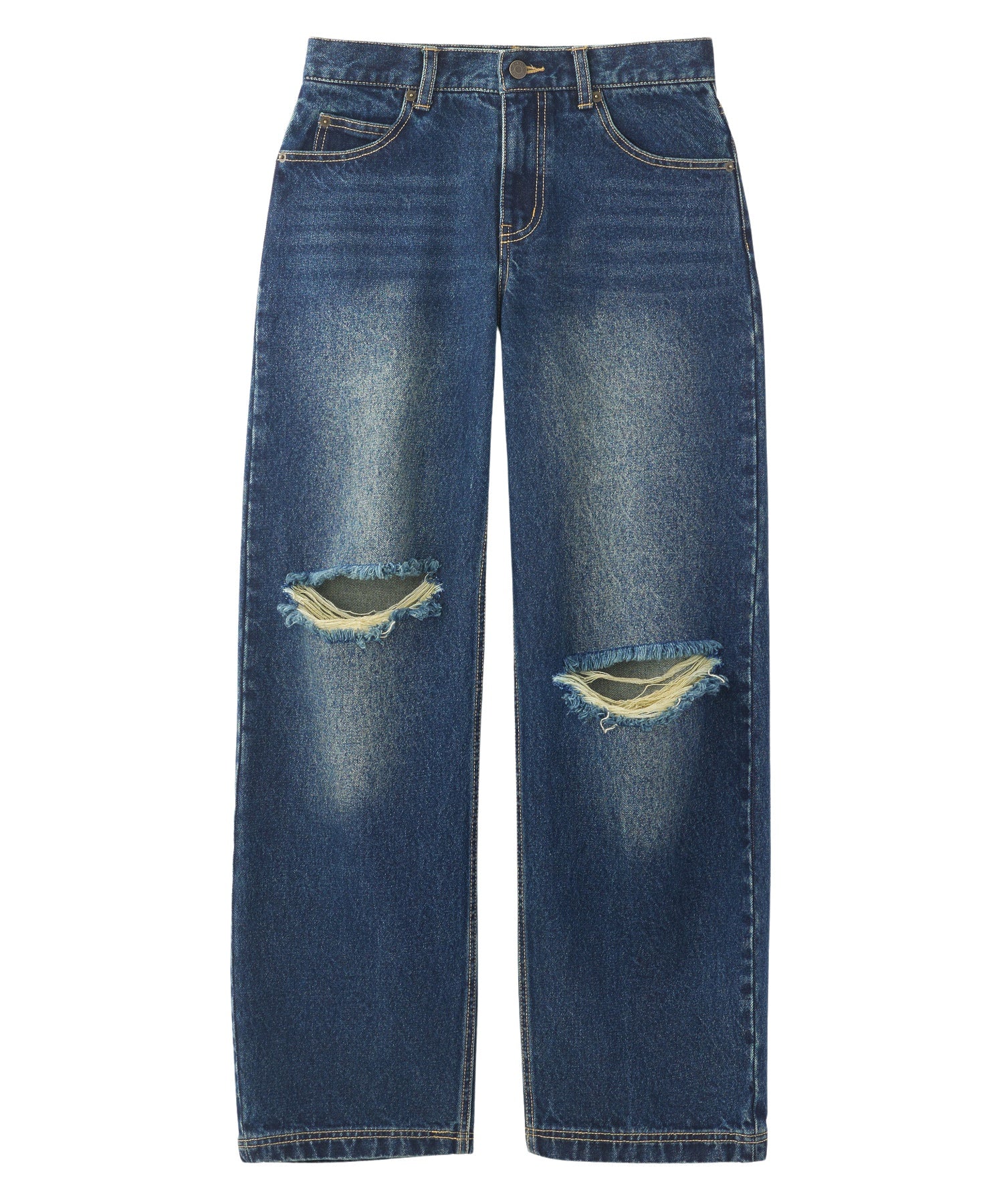 LOW RISE DISTRESSED DENIM PANTS