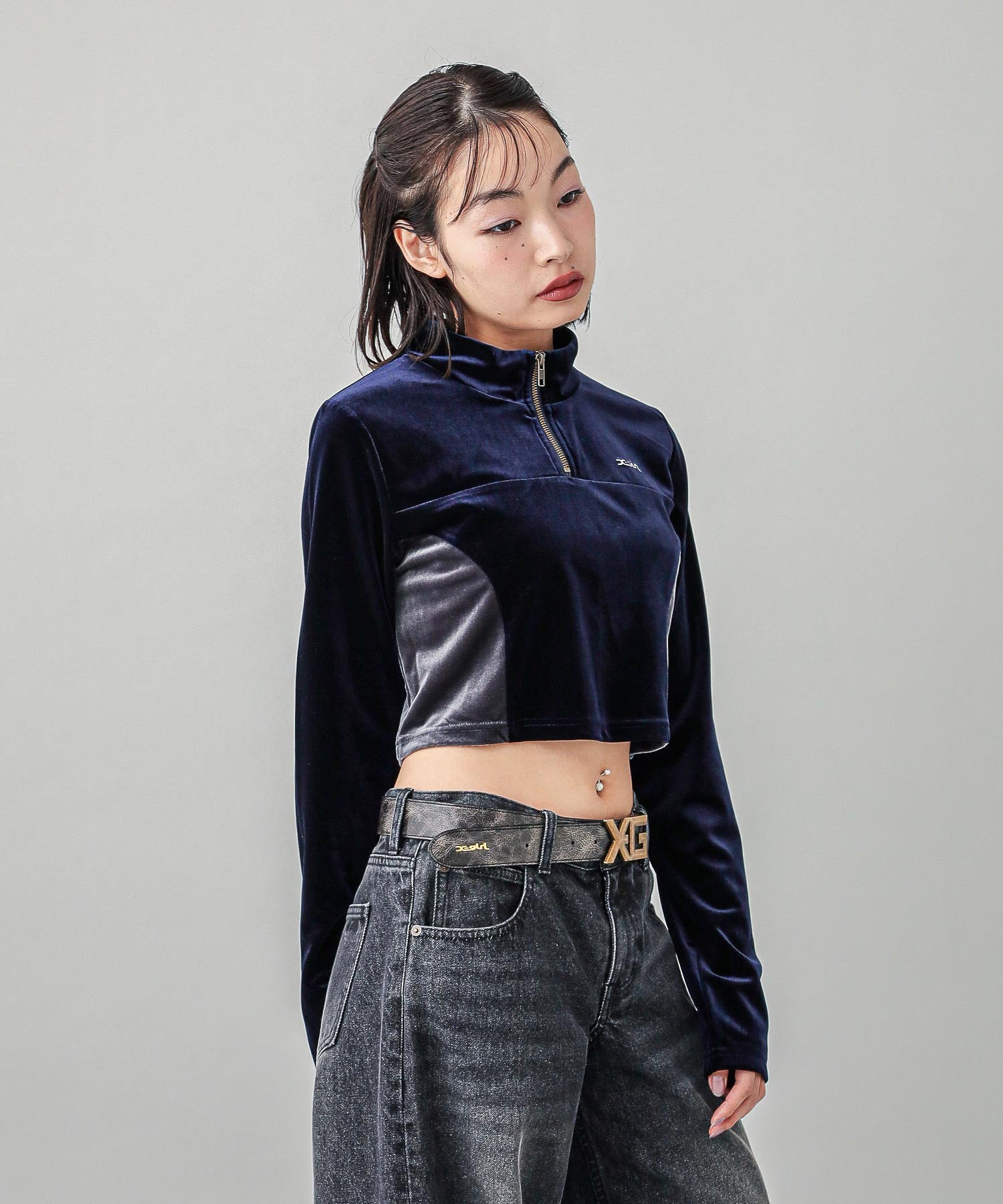 VELOUR HALF ZIP TOP