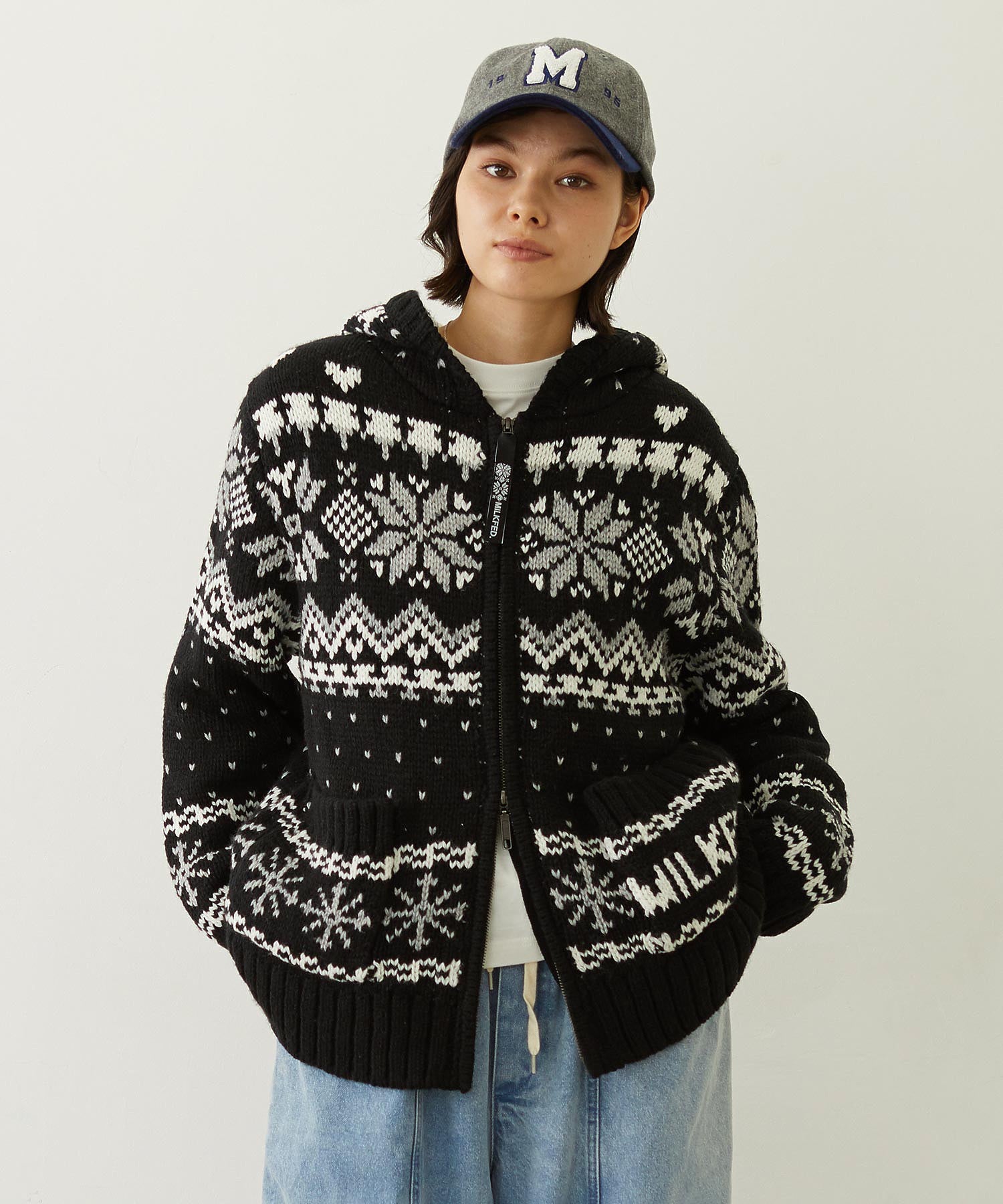 SNOW PATTERN COWICHAN KNIT JACKET
