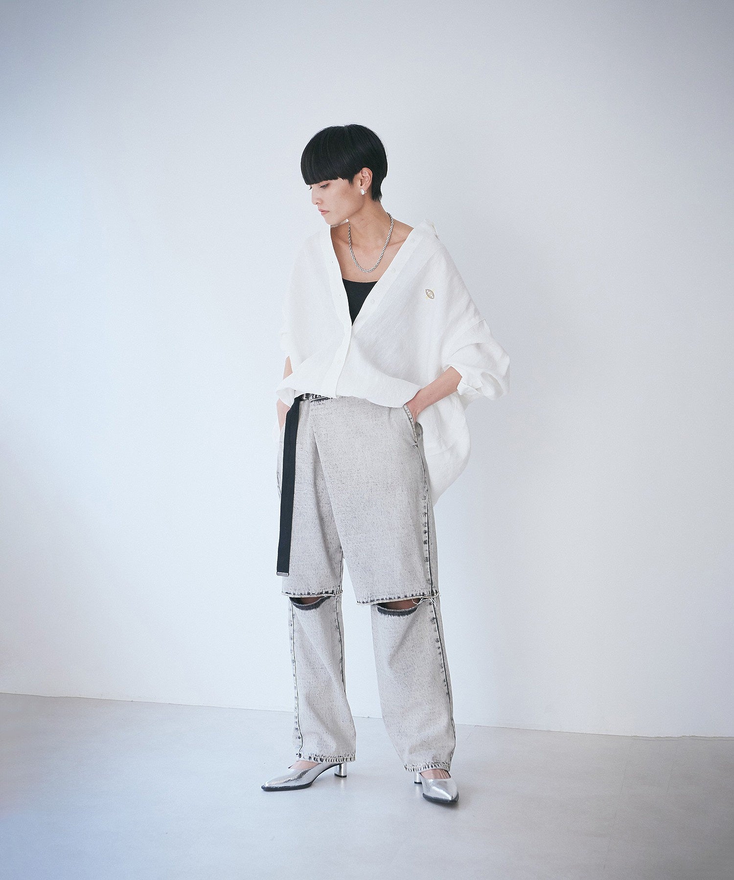 ボタンダウン ダブルネックシャツ