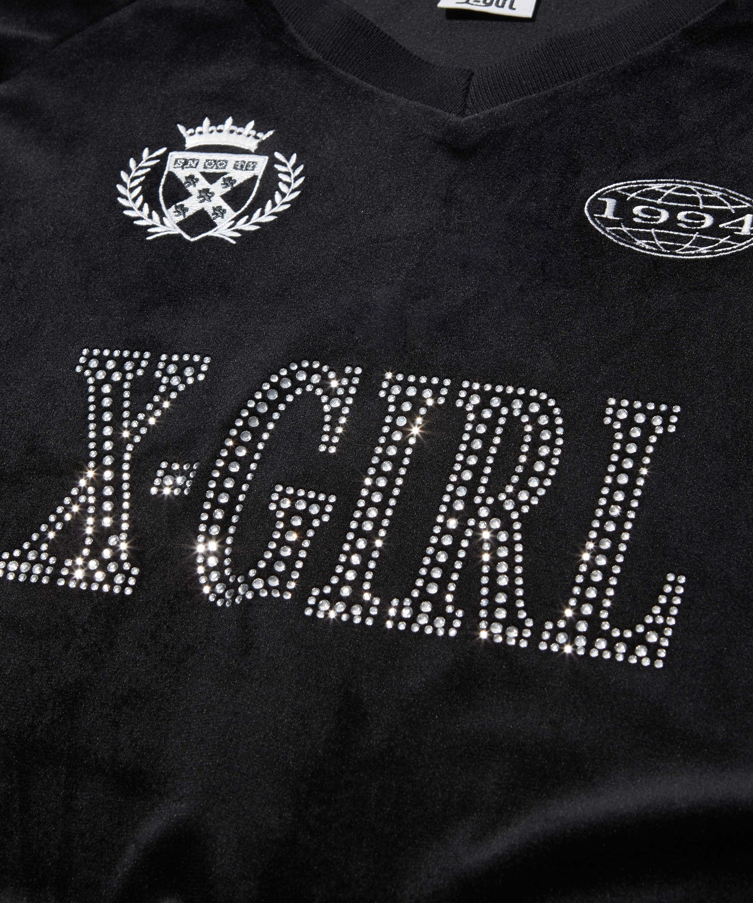 RHINESTONE LOGO VELOUR GAME SHIRT DRESS