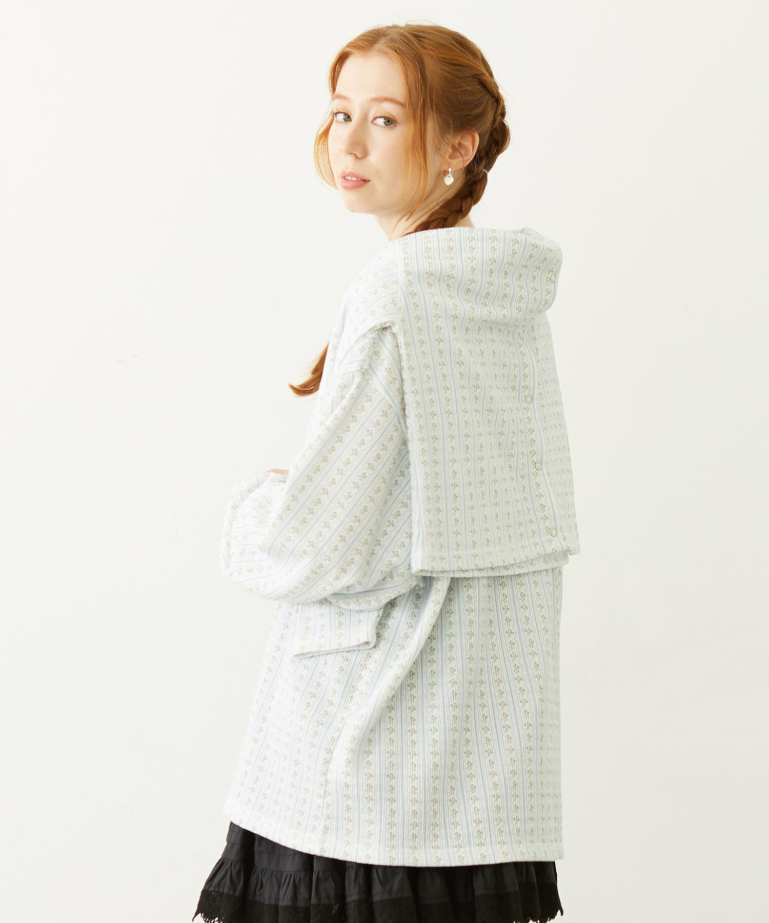 STRIPED FLOWER WAFFLE L/S TOP