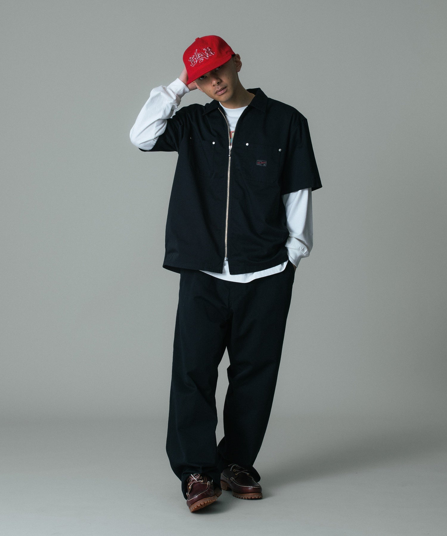 ZIP UP S/S WORK SHIRT