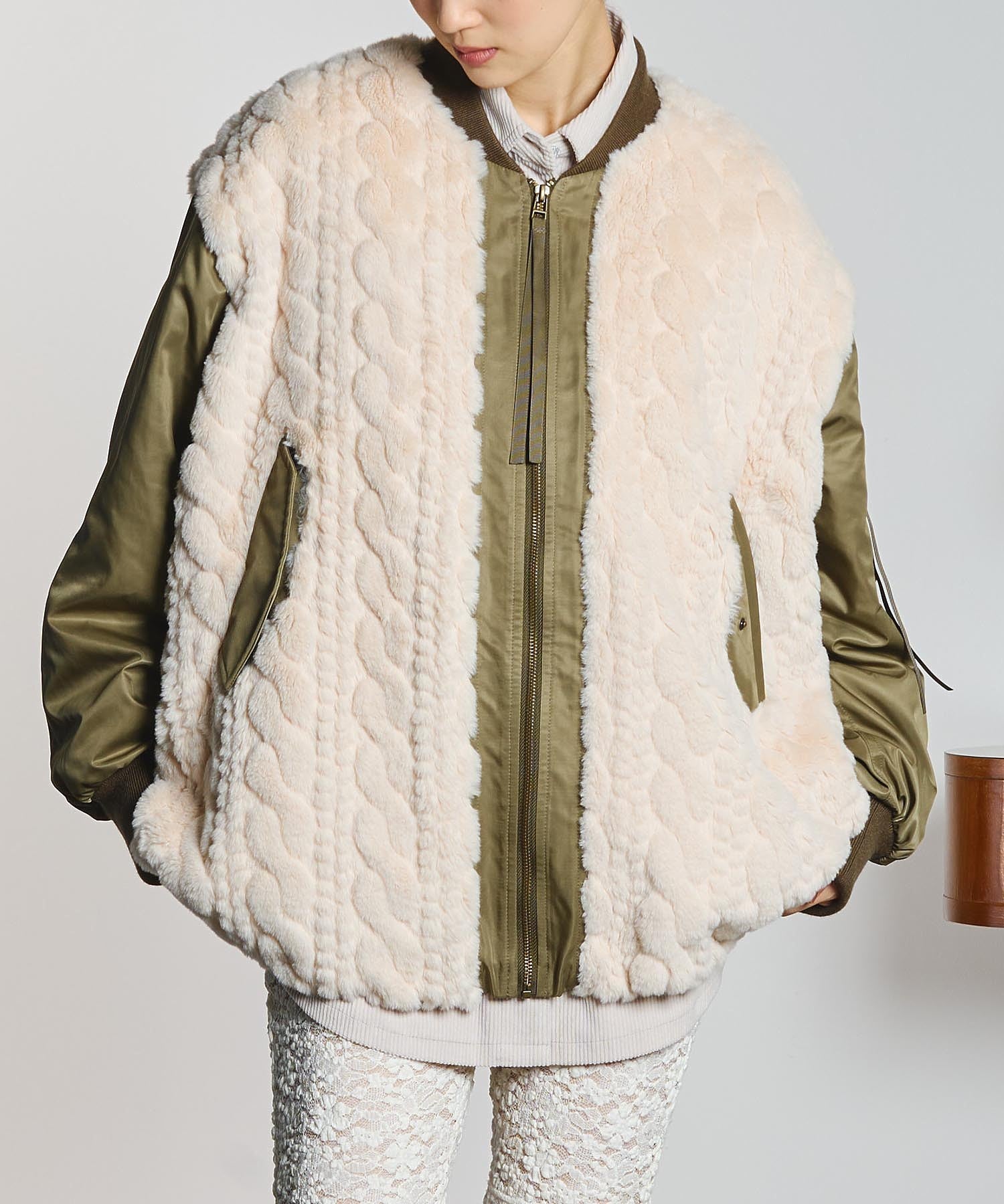 GENE HEAVENS/CABLE EMBOS/FAUX FUR MA1 JACKET