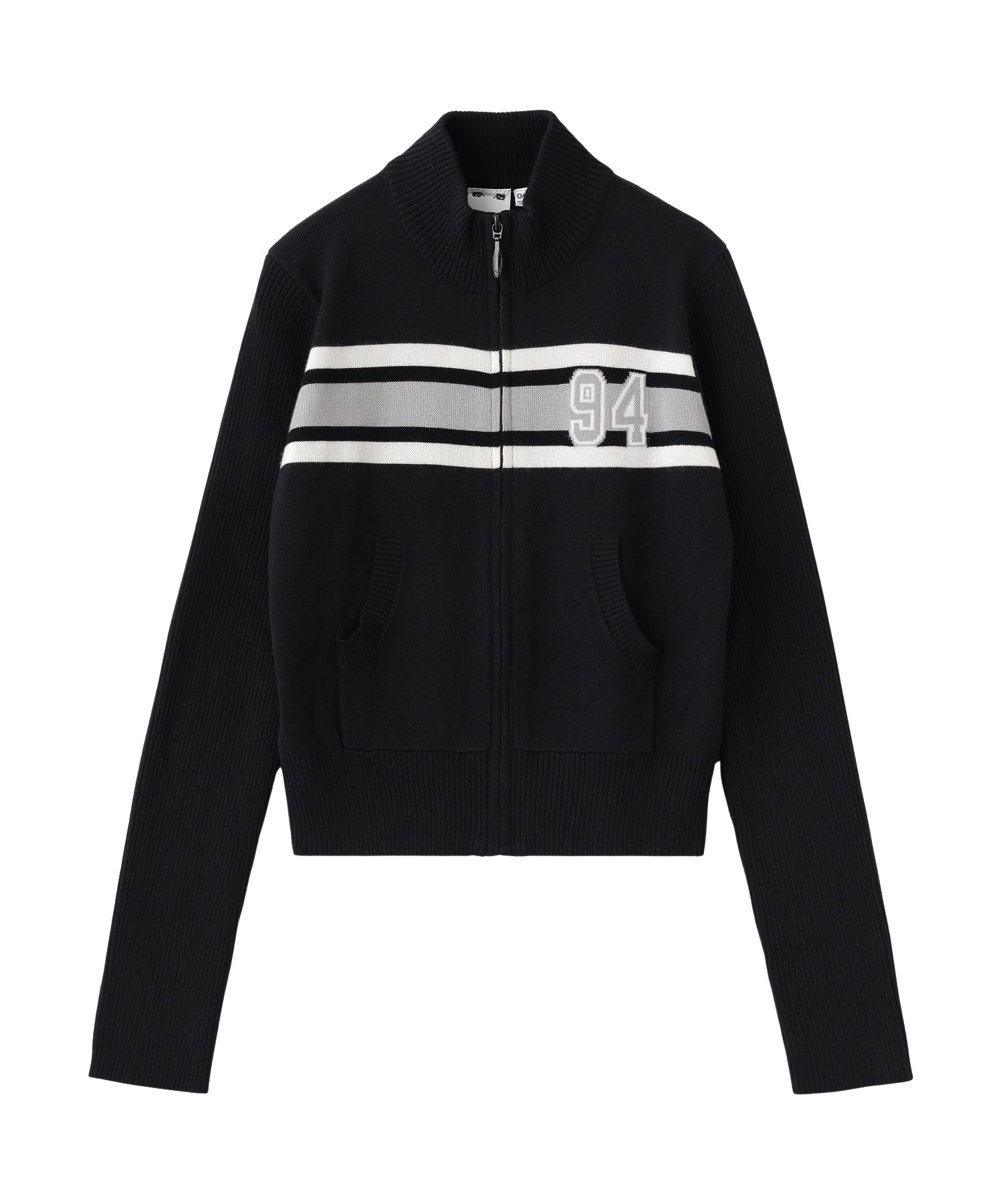 NUMBERING JACQUARD ZIP UP KNIT TOP