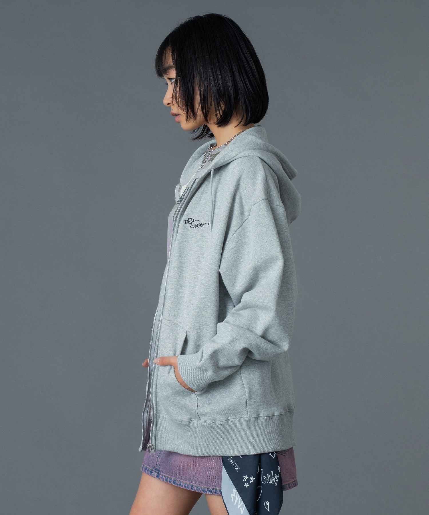 RHINESTONE LOGO AND FACE ZIP UP SWEAT HOODIE