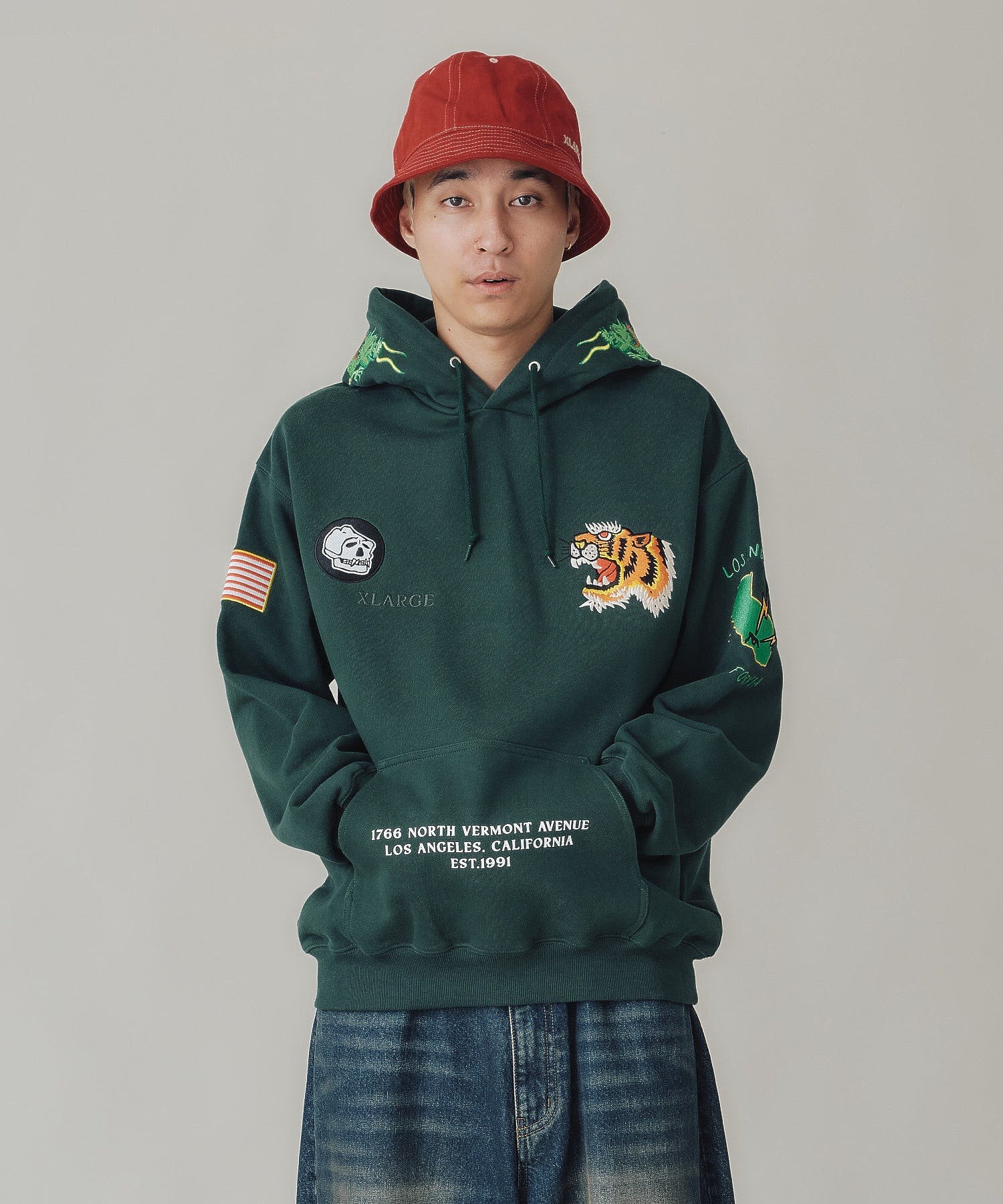 TIGER EMBROIDERY HOODED SWEATSHIRT XLARGE – calif