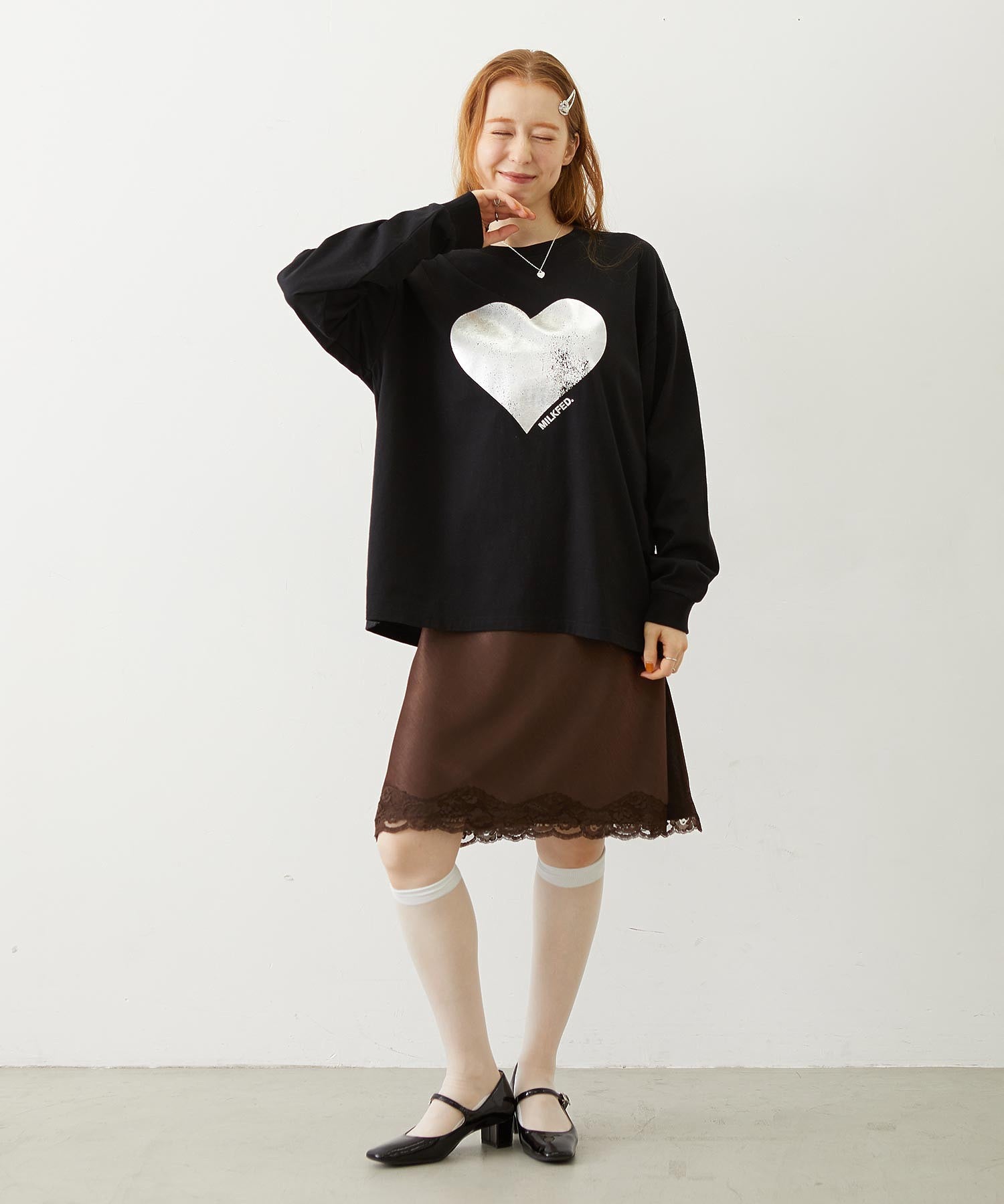 HEART FOIL PRINT L/S TEE