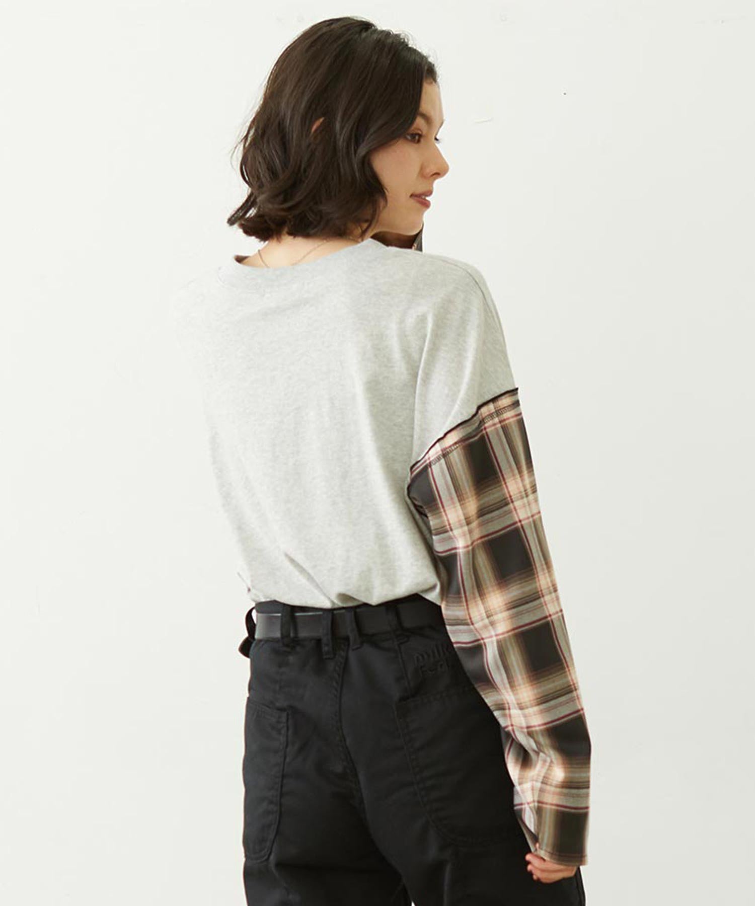 PLAID SLEEVES L/S TOP