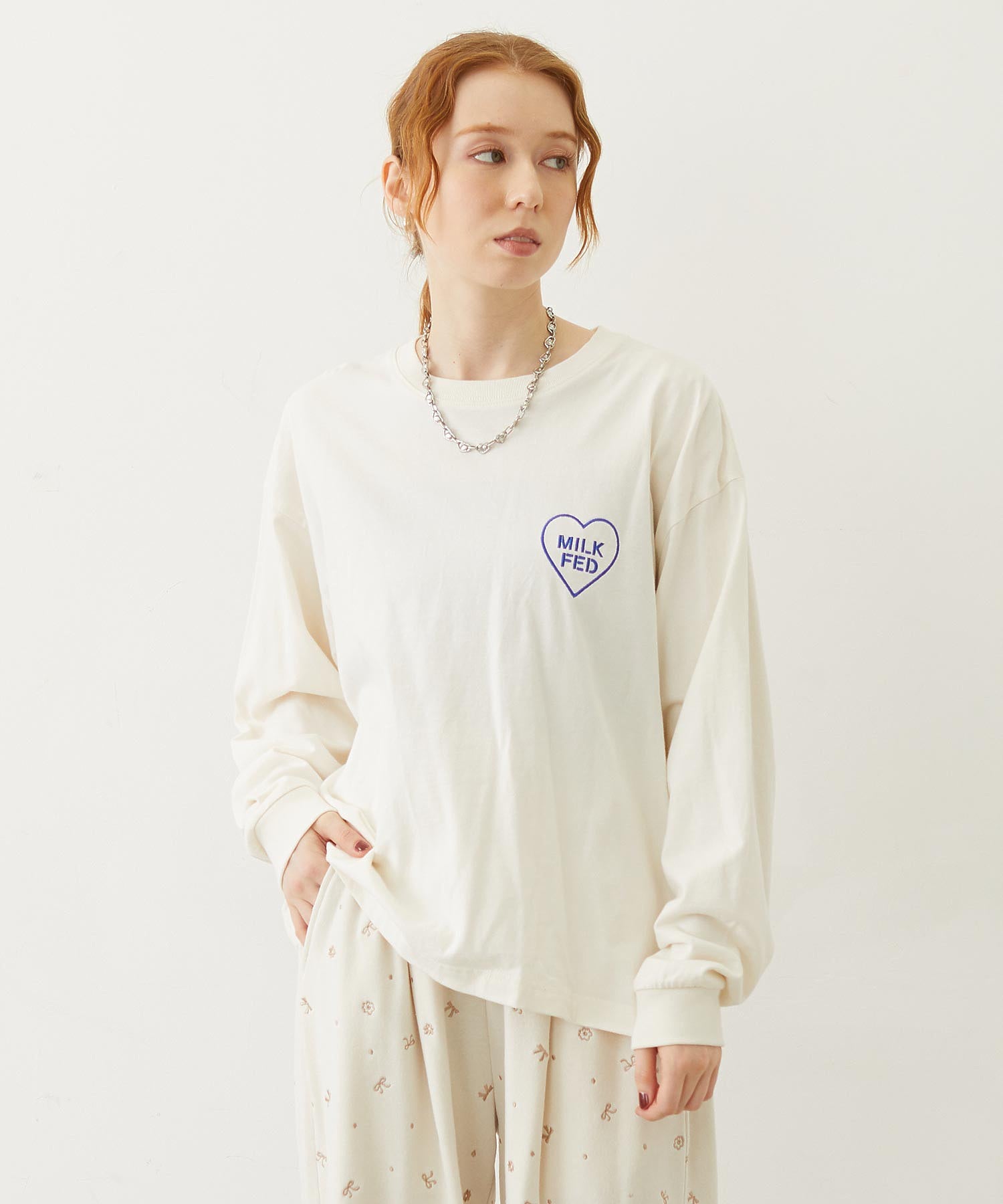 MILKFED. PLAID LOGO L/S TEE