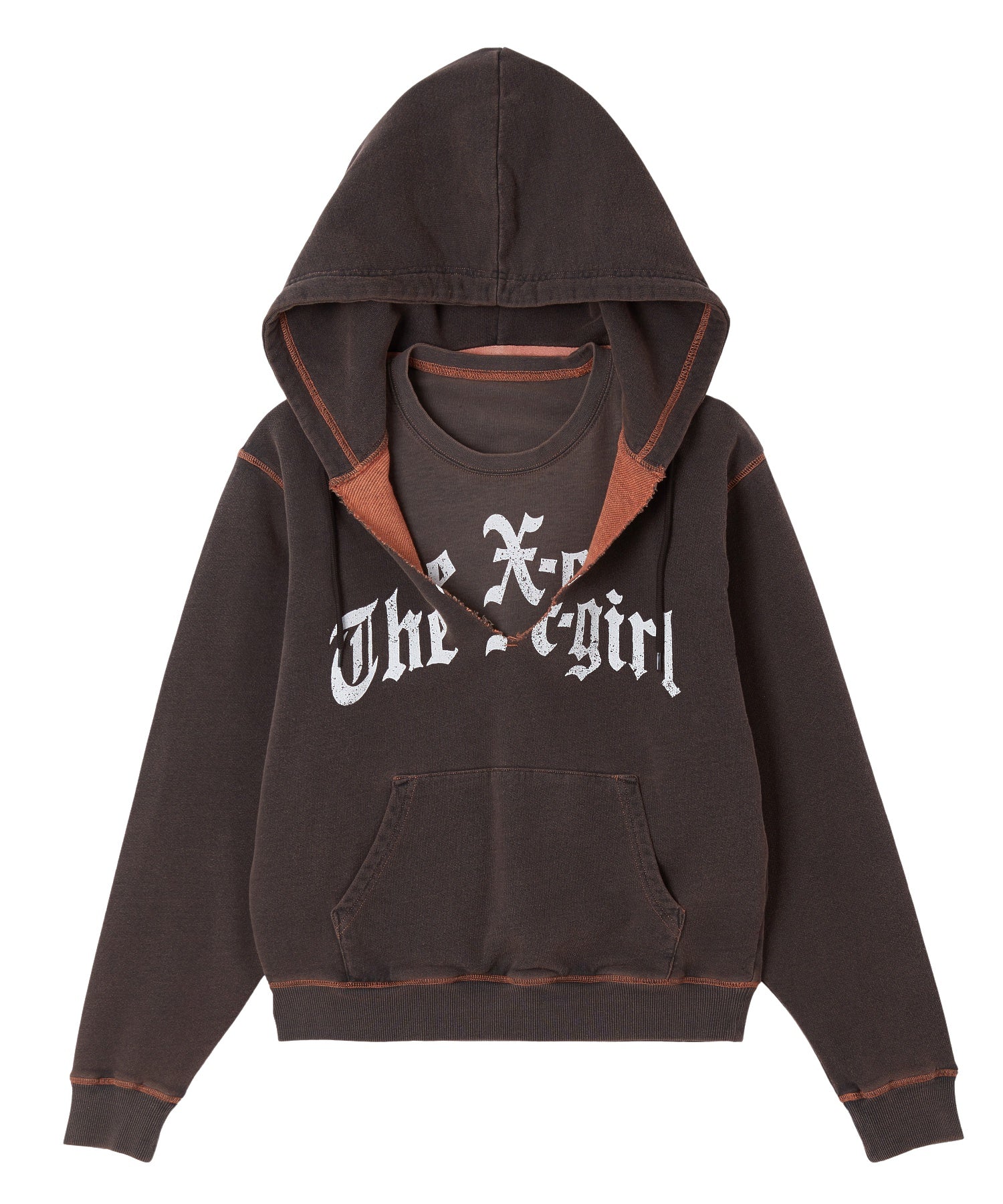 LAYERED STYLE FRONT SLIT SWEAT HOODIE