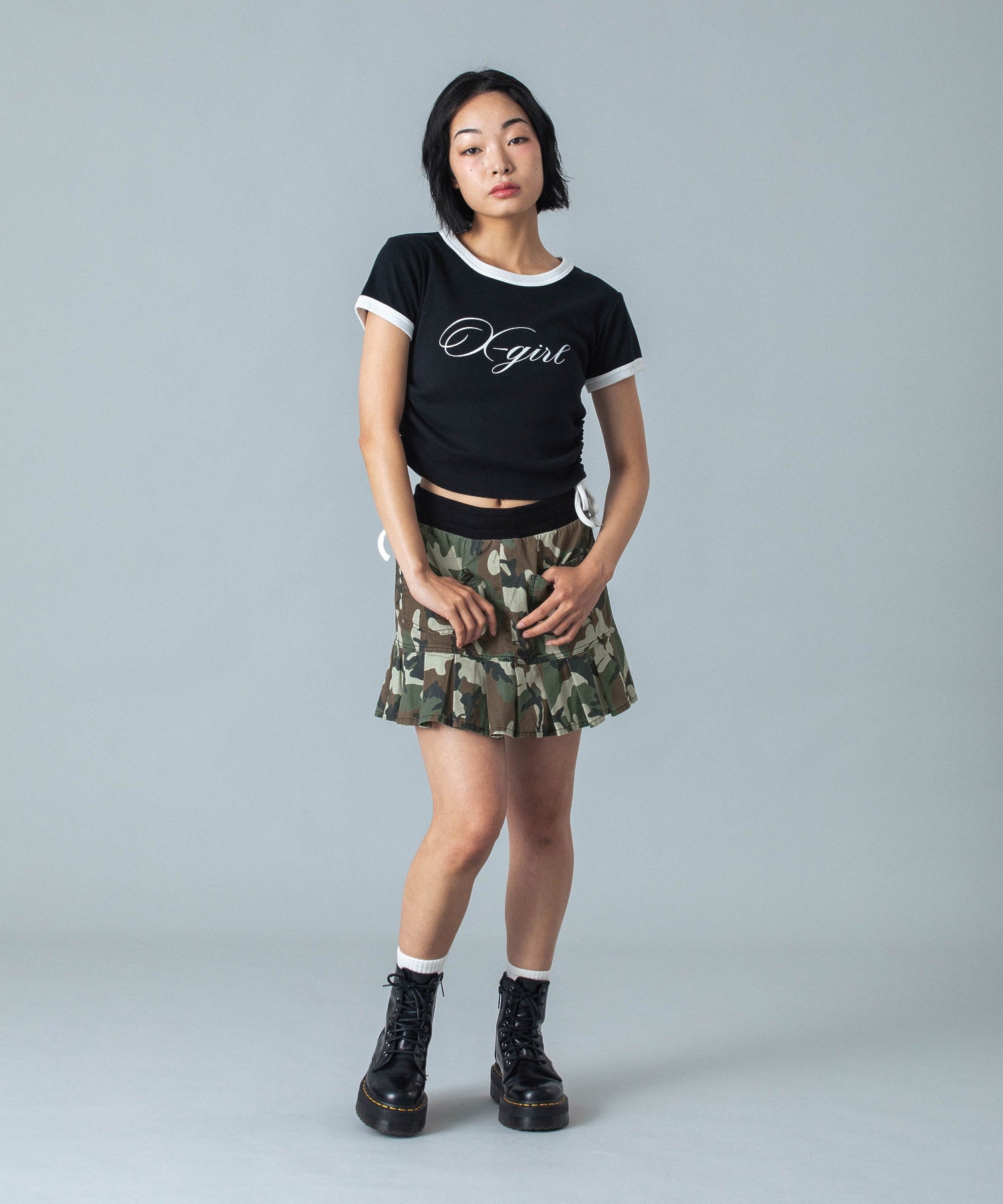 WAIST RIB PLEATED MINI SKIRT