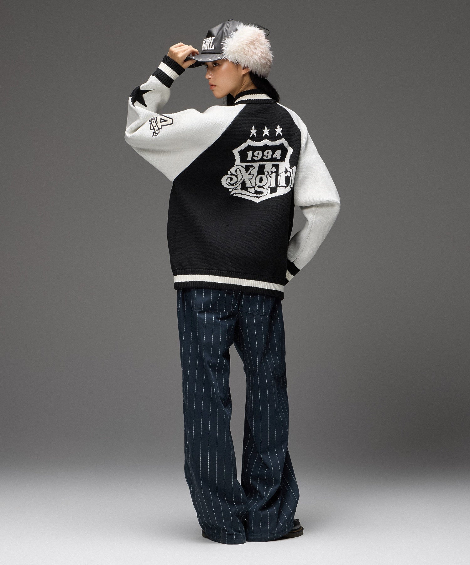 PATCH AND JACQUARD STADIUM KNIT JACKET