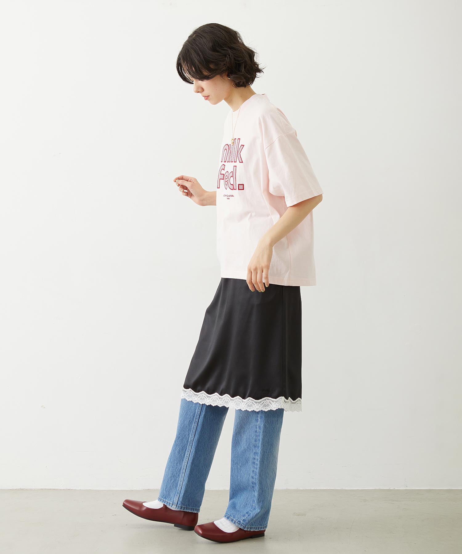 CUT OUT LOGO GINGHAM WIDE S/S TEE
