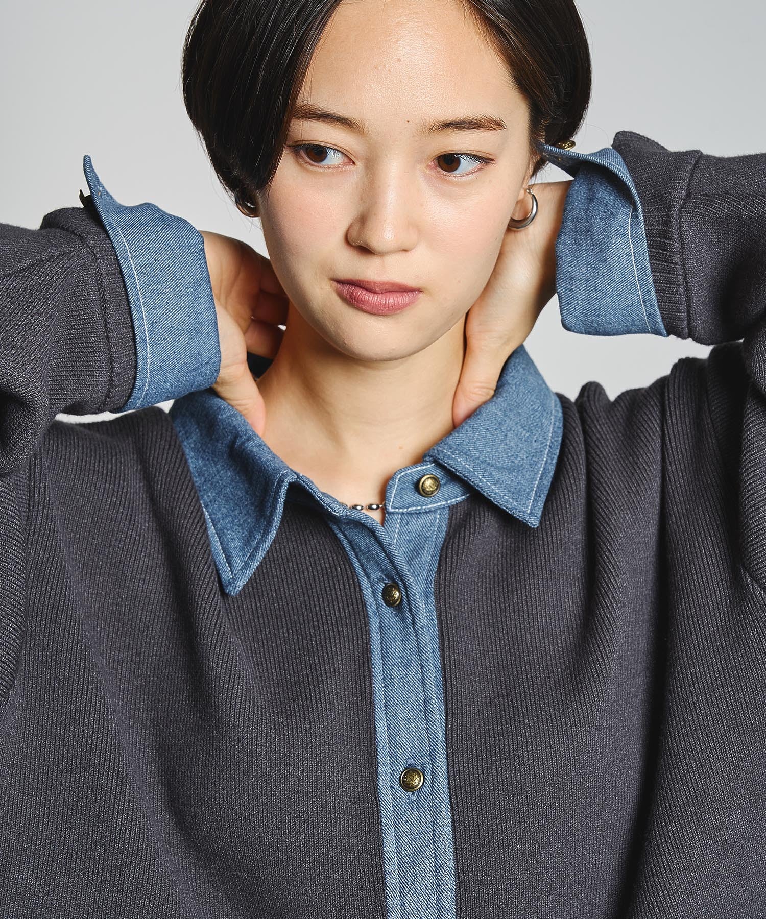 GENE HEAVENS/KNIT x DENIM CARDIGAN