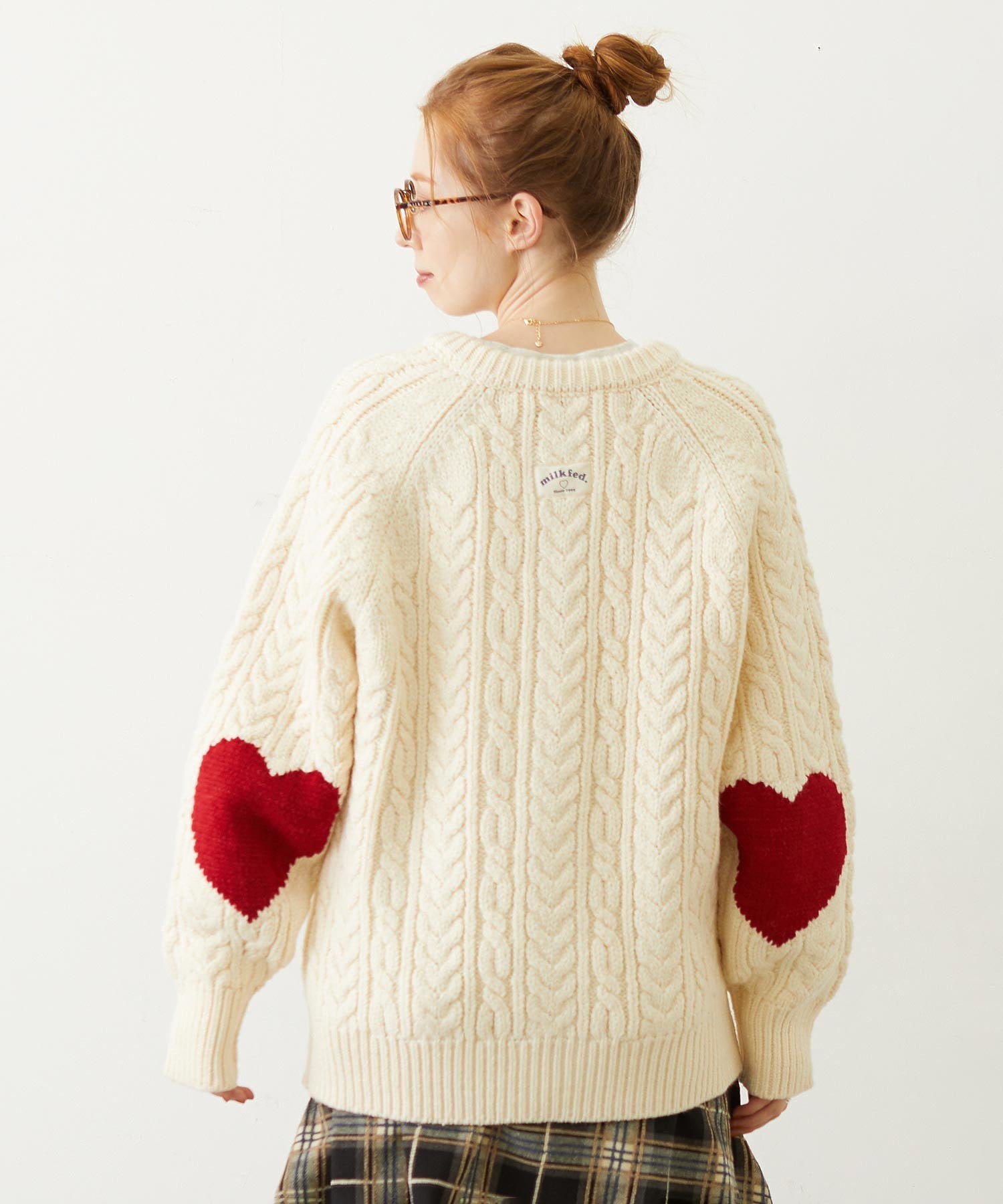 HEART ELBOW CABLE KNIT CARDIGAN