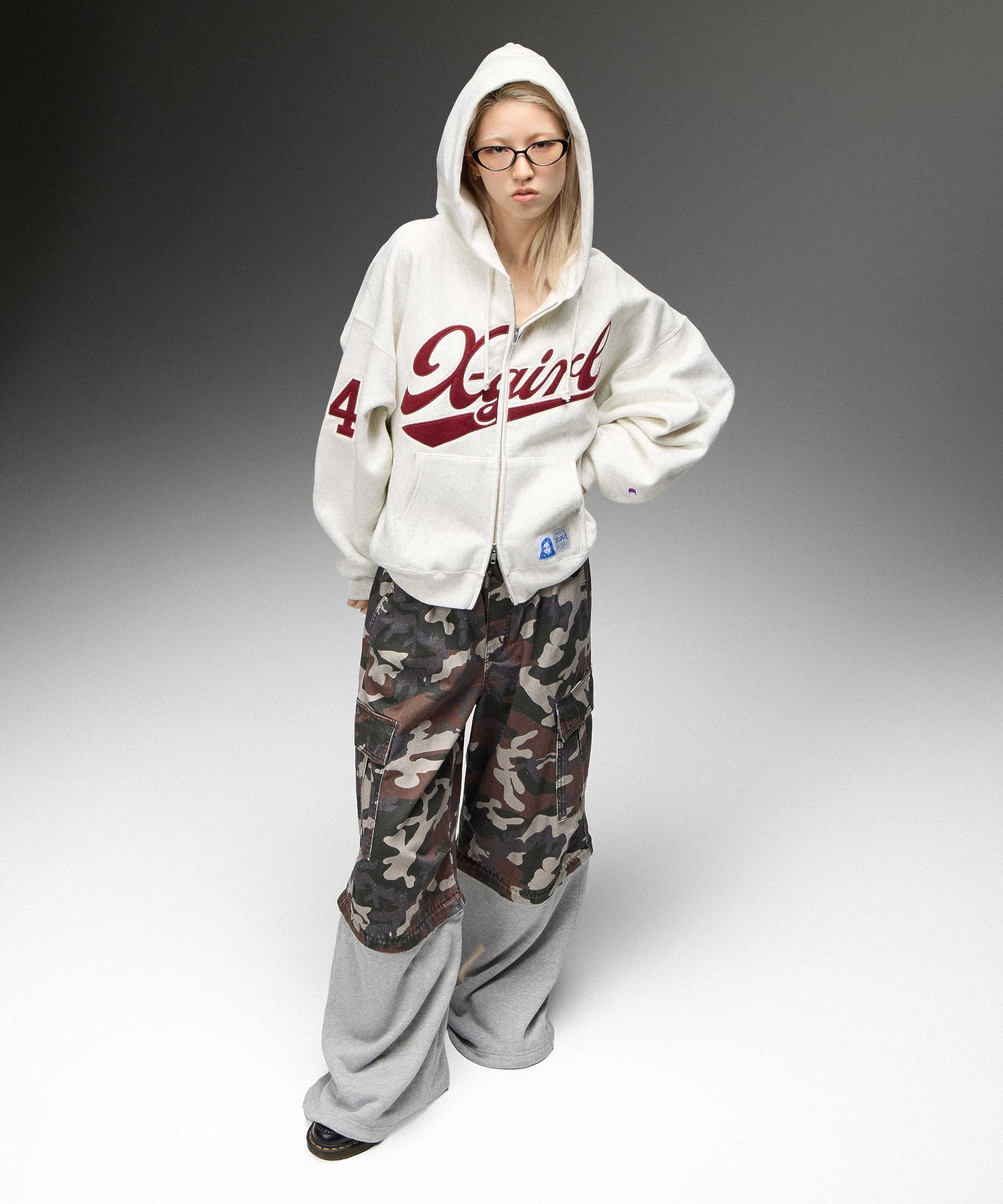 X-girl x Champion REVERSE WEAVE® PATCHED LOGO ZIP UP HOODIE