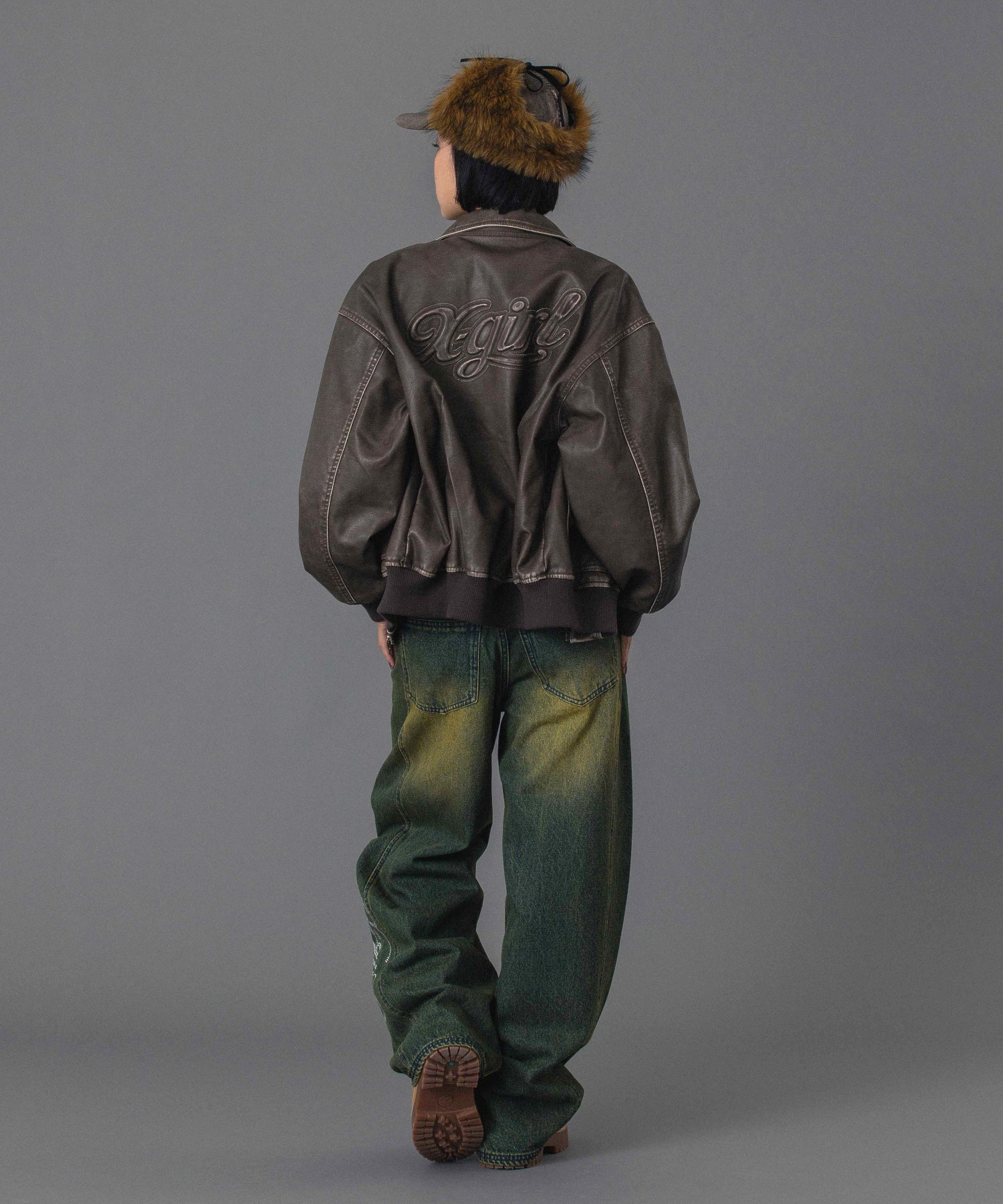 RHINESTONE LOGO LOOSE DENIM PANTS