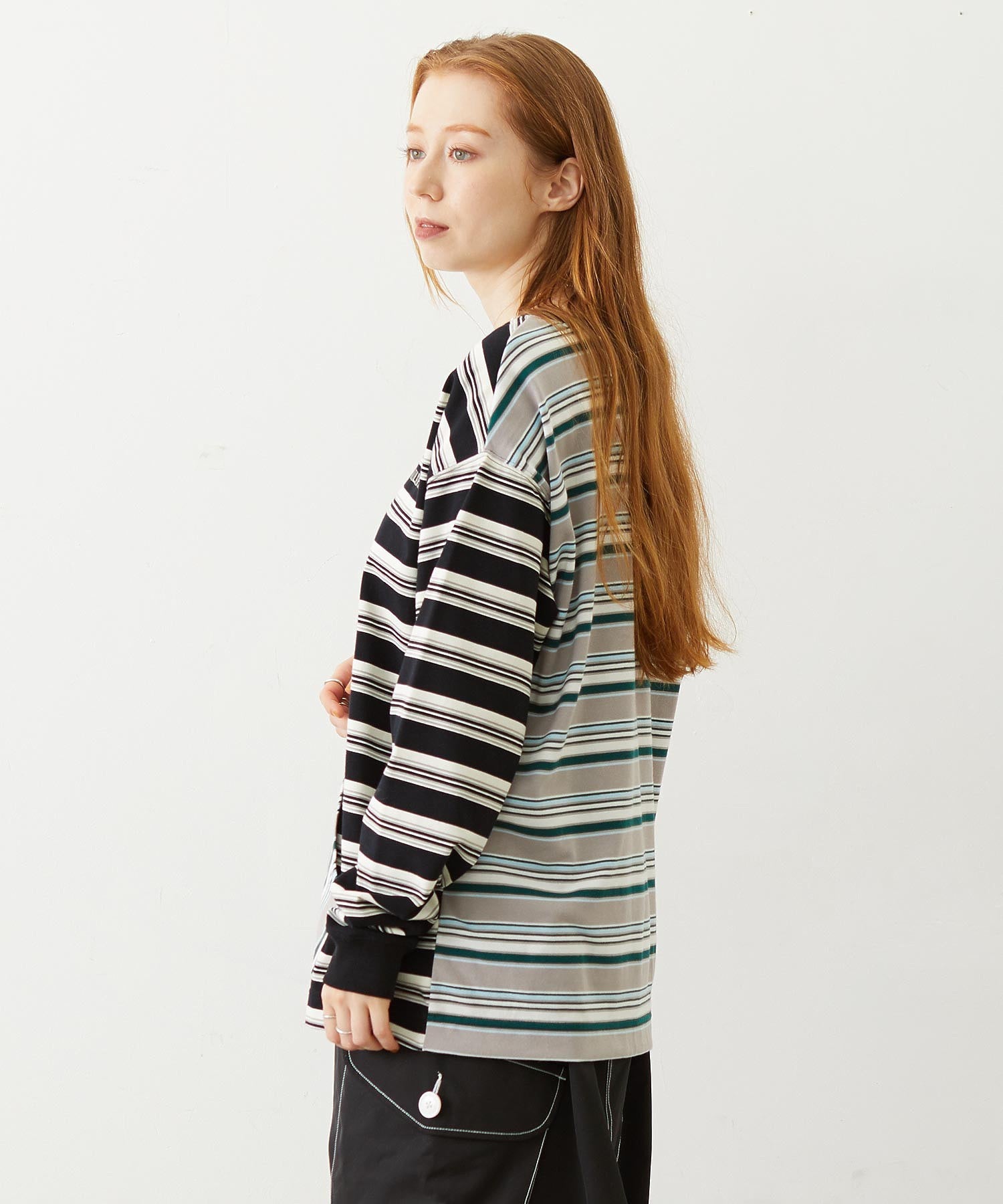 THREE PATTERN STRIPE L/S TOP