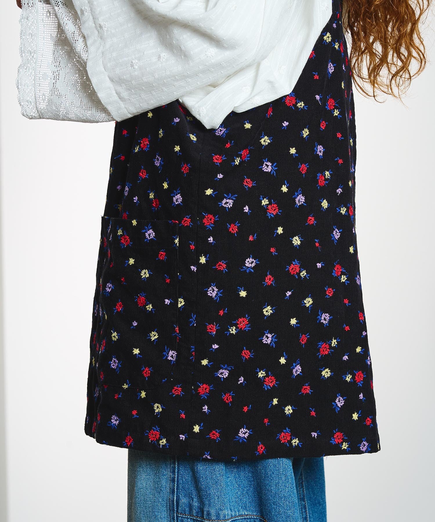 【ROSE BUD別注】INDIA IS BEAUTIFUL and ROSE BUD/CORDUROY FLORAL EMBROIDERY APRON