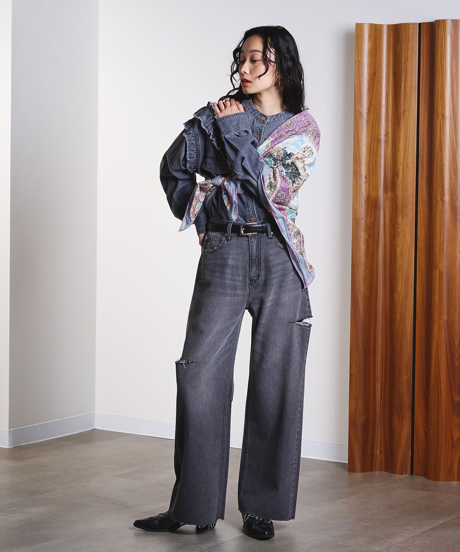 BINDU/Cotton Voile Wight Map Scarf