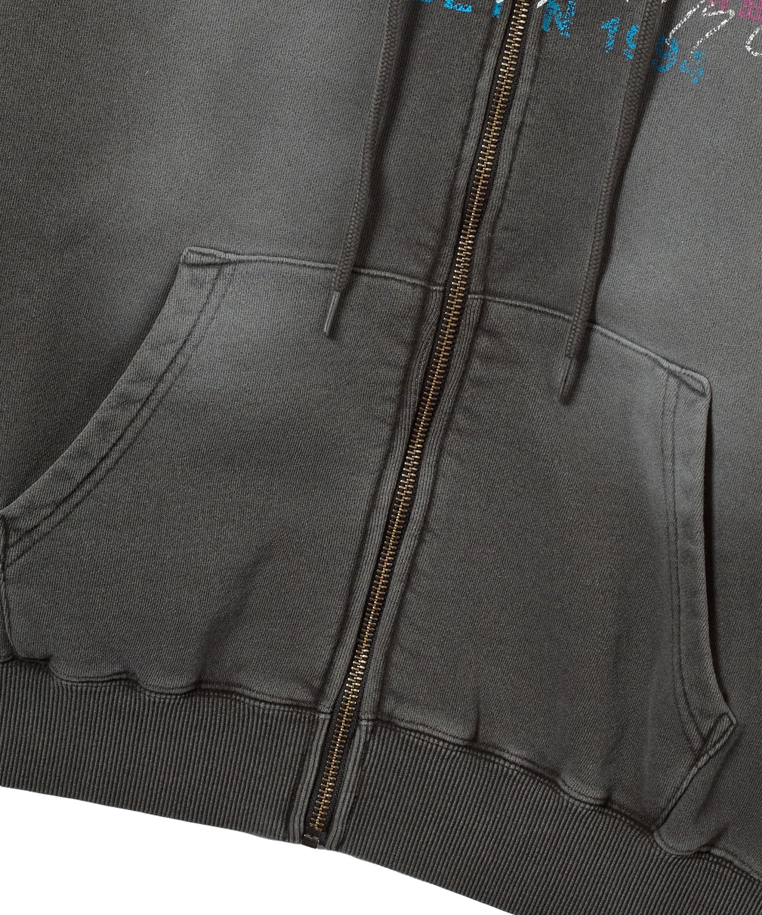 FADED LOGO PRINT ZIP UP SWEAT HOODIE