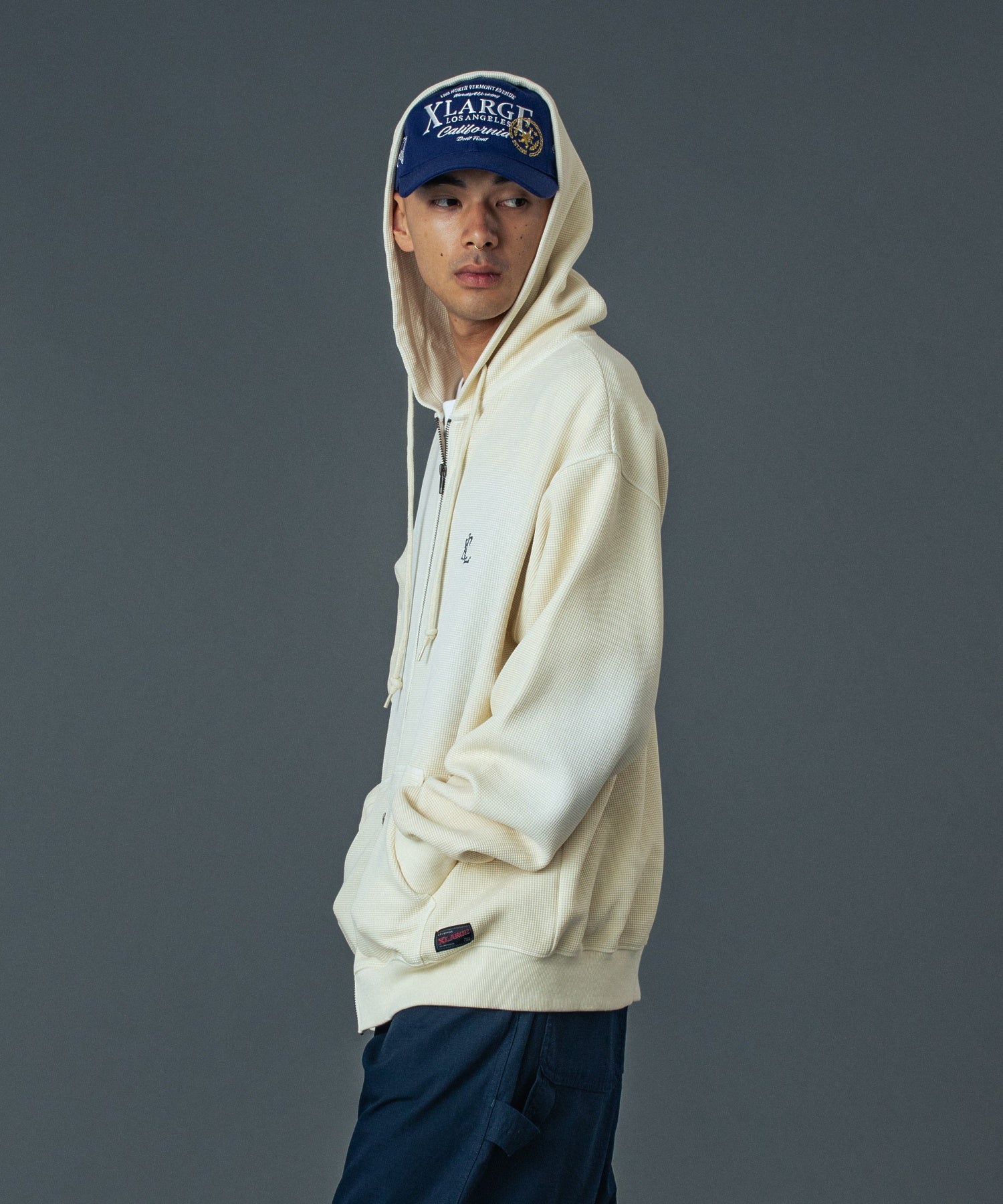 FADED WAFFLE ZIP UP HOODED SWEATSHIRT