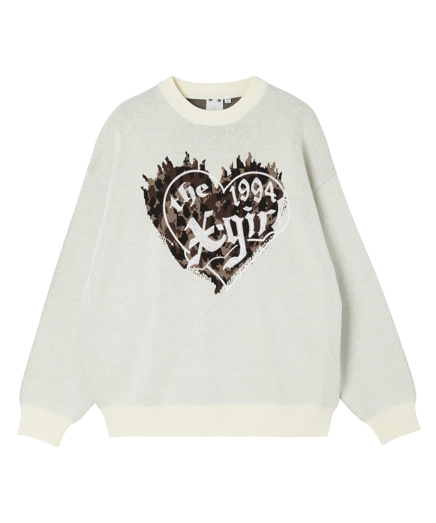LEOPARD HEART LOGO JACQURD KNIT TOP