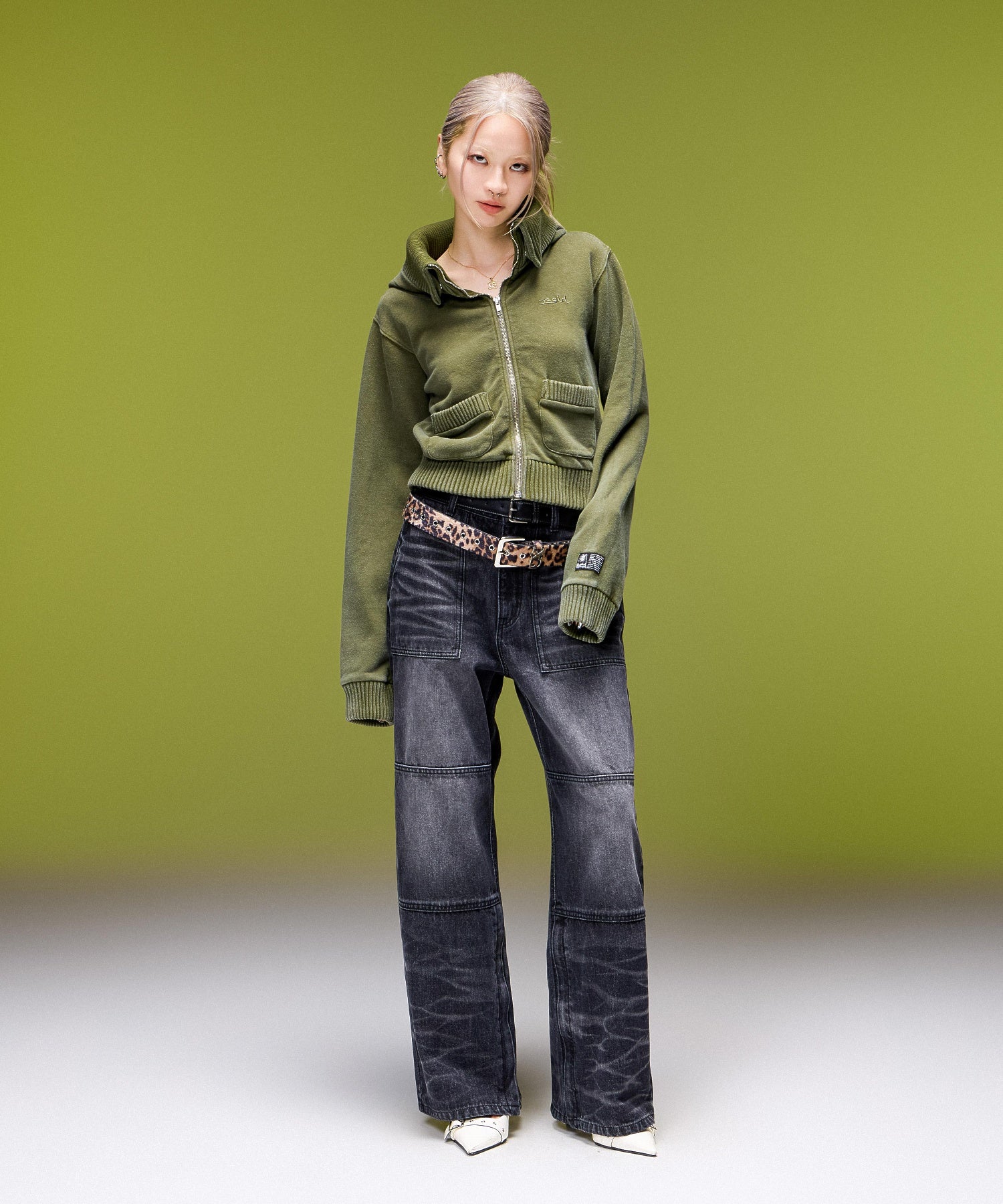 FADED WIDE LEG FLARE DENIM PANTS