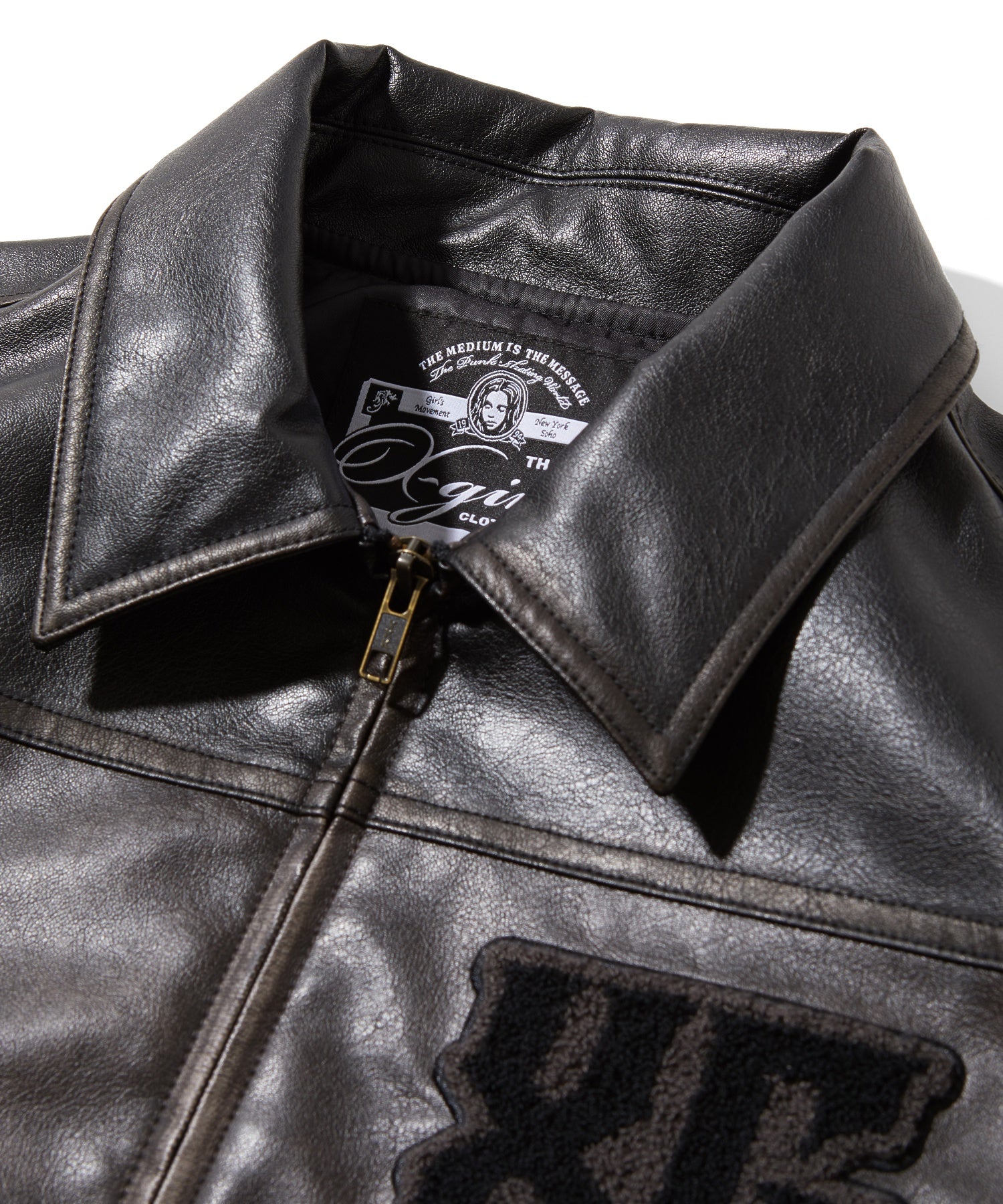 FAUX LEATHER LOGO PATCH JACKET