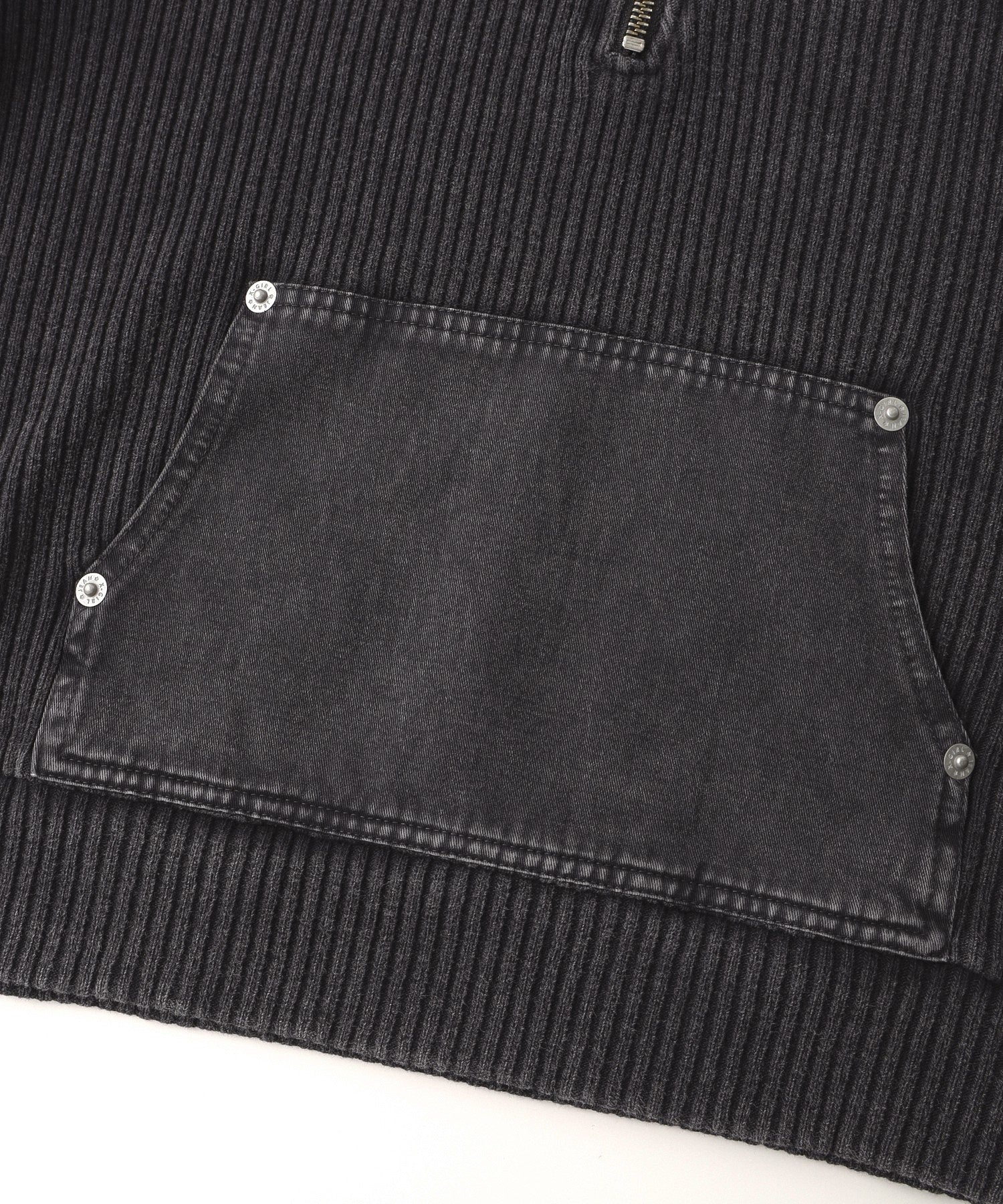 FADED WOVEN MIX HALF ZIP HOODED TOP