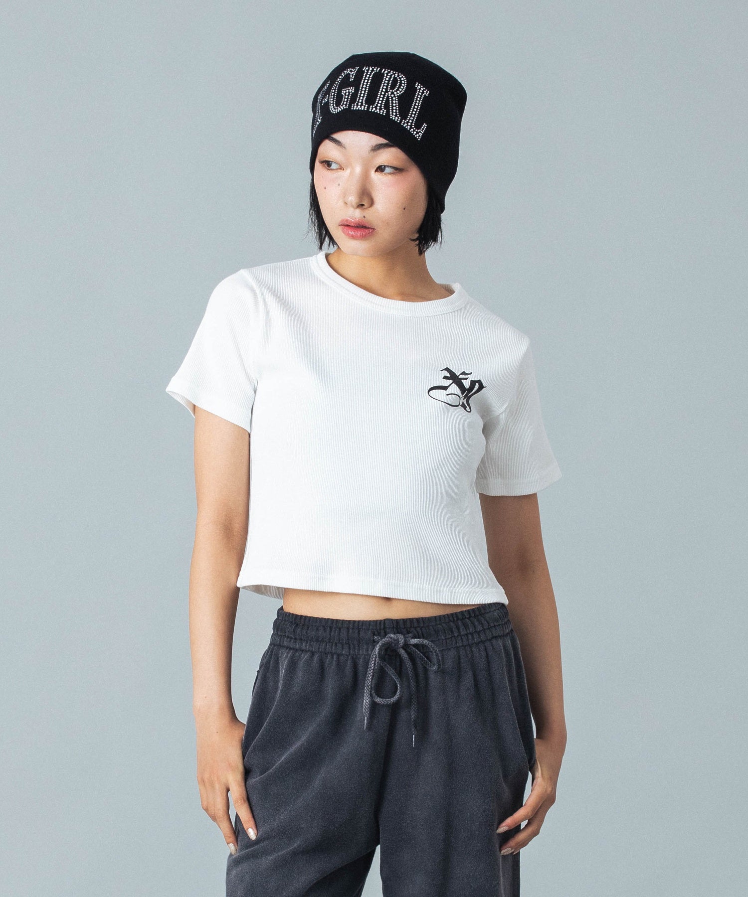 RHINESTONE ROMAN TYPE LOGO BEANIE