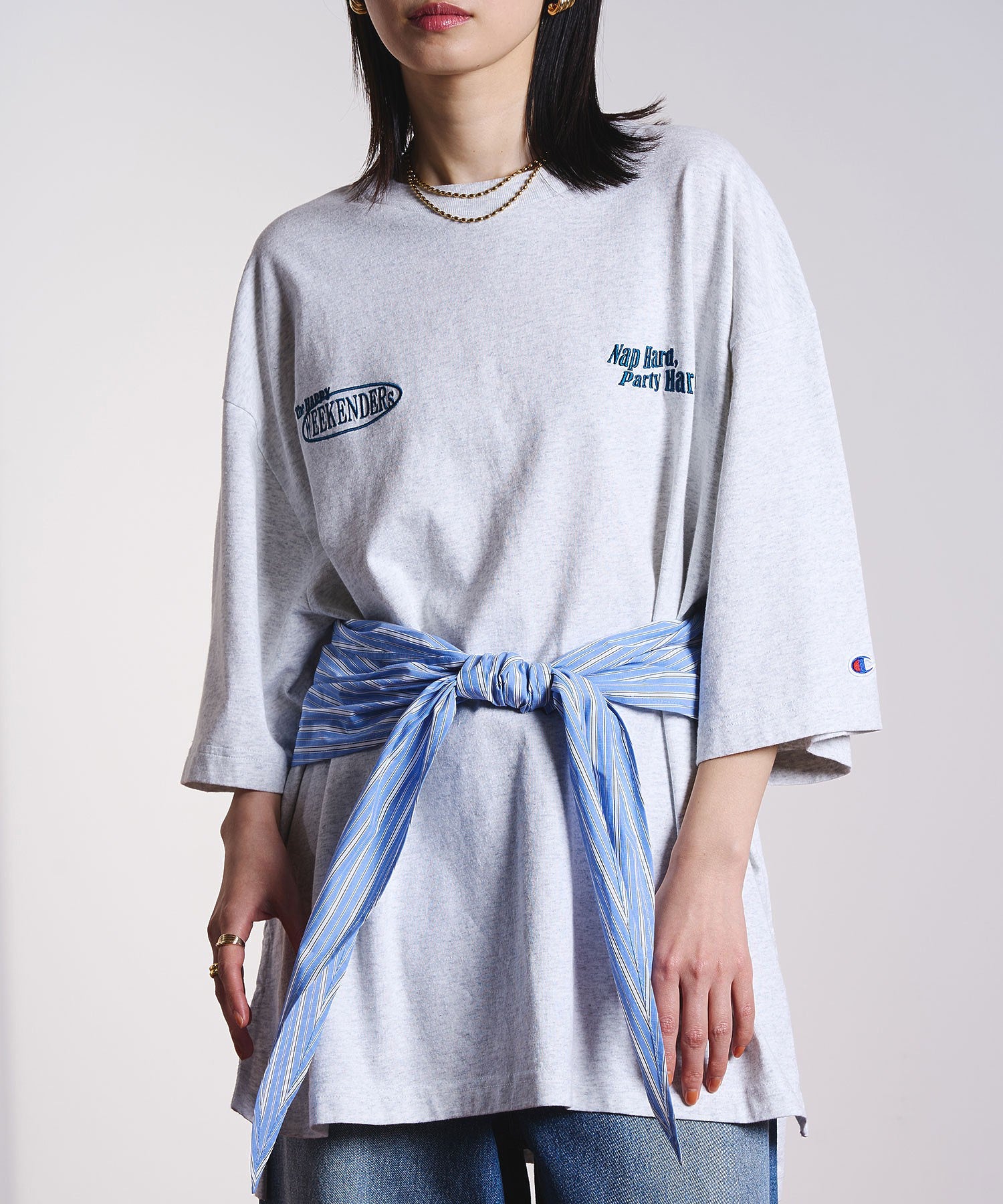 【Champion別注】ROSEBUD x champion LOGO EMBROIDERY BIG TEE