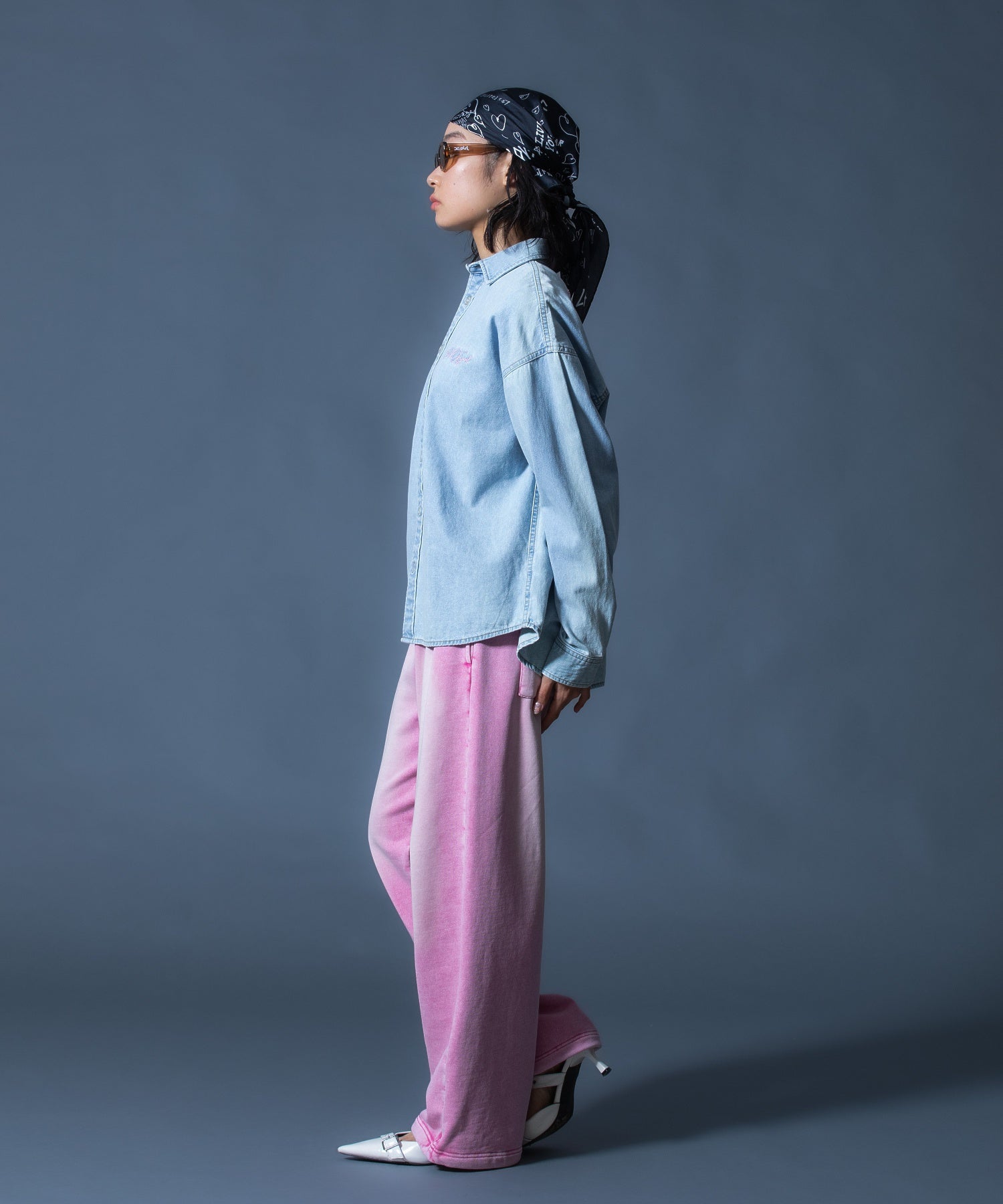 SCRIPT LOGO BLEACHED DENIM SHIRT
