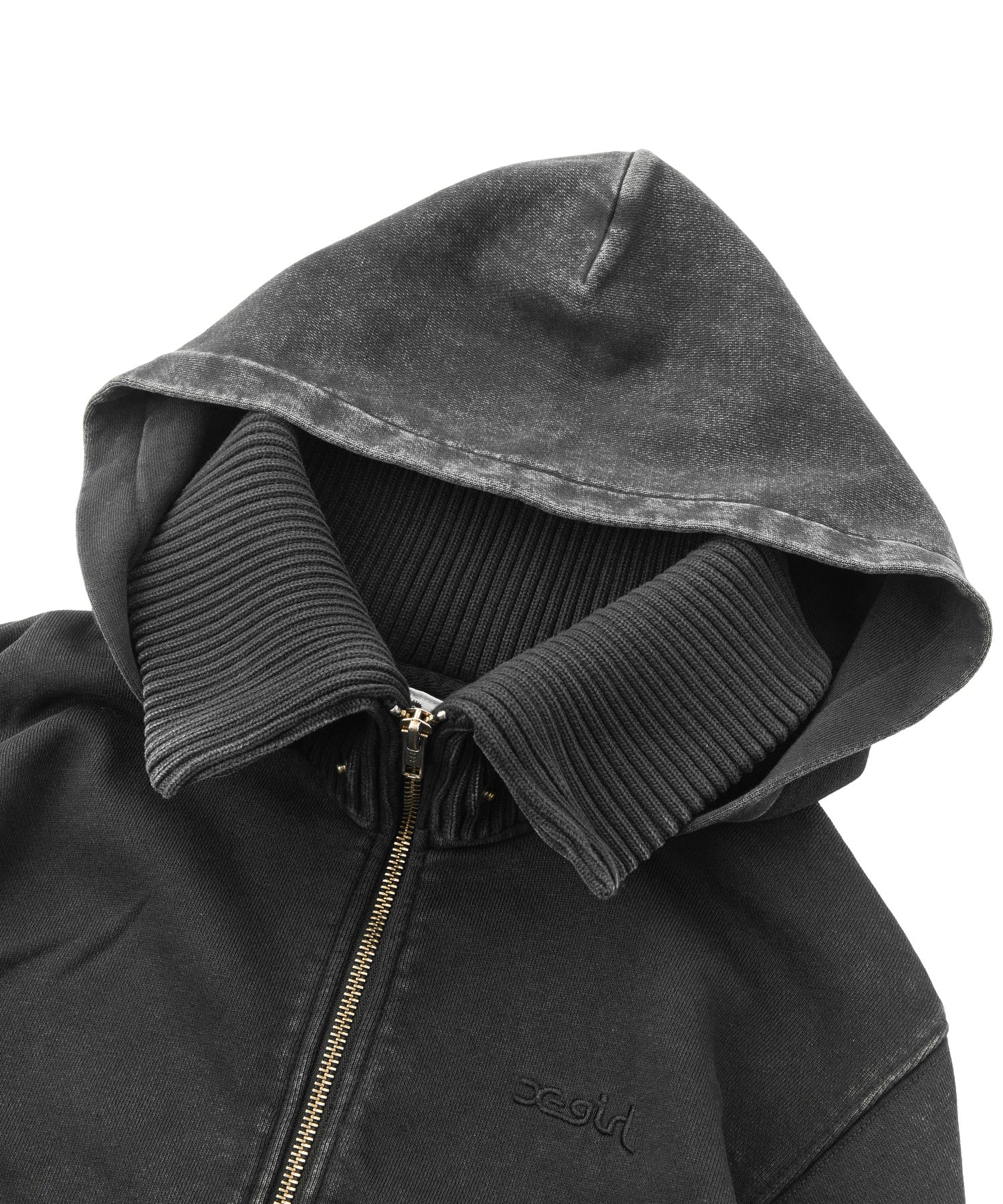 FADED SWEAT AND RIB ZIP UP COMPACT HOODIE