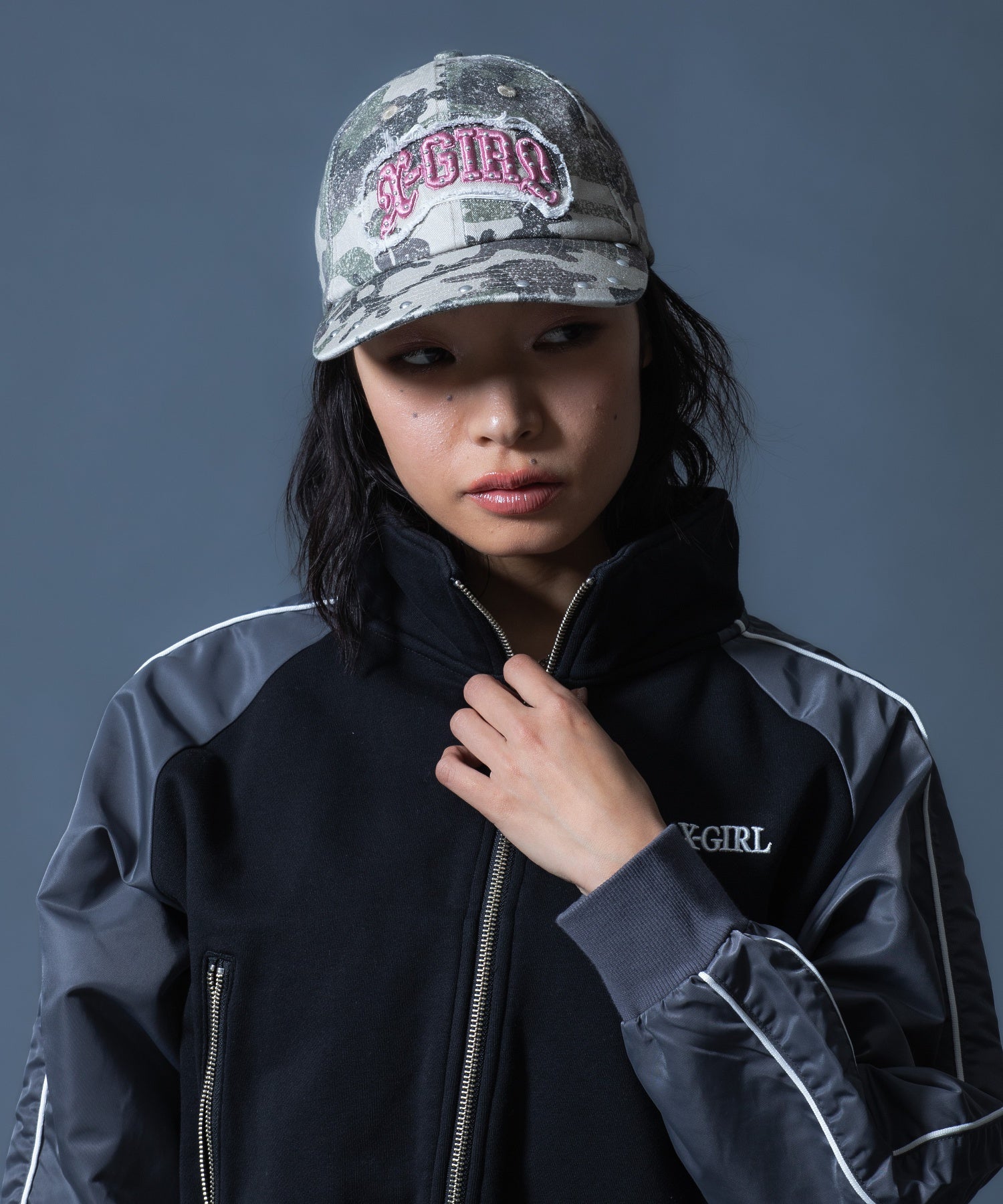 WOVEN MIX SWEAT ZIP UP TOP