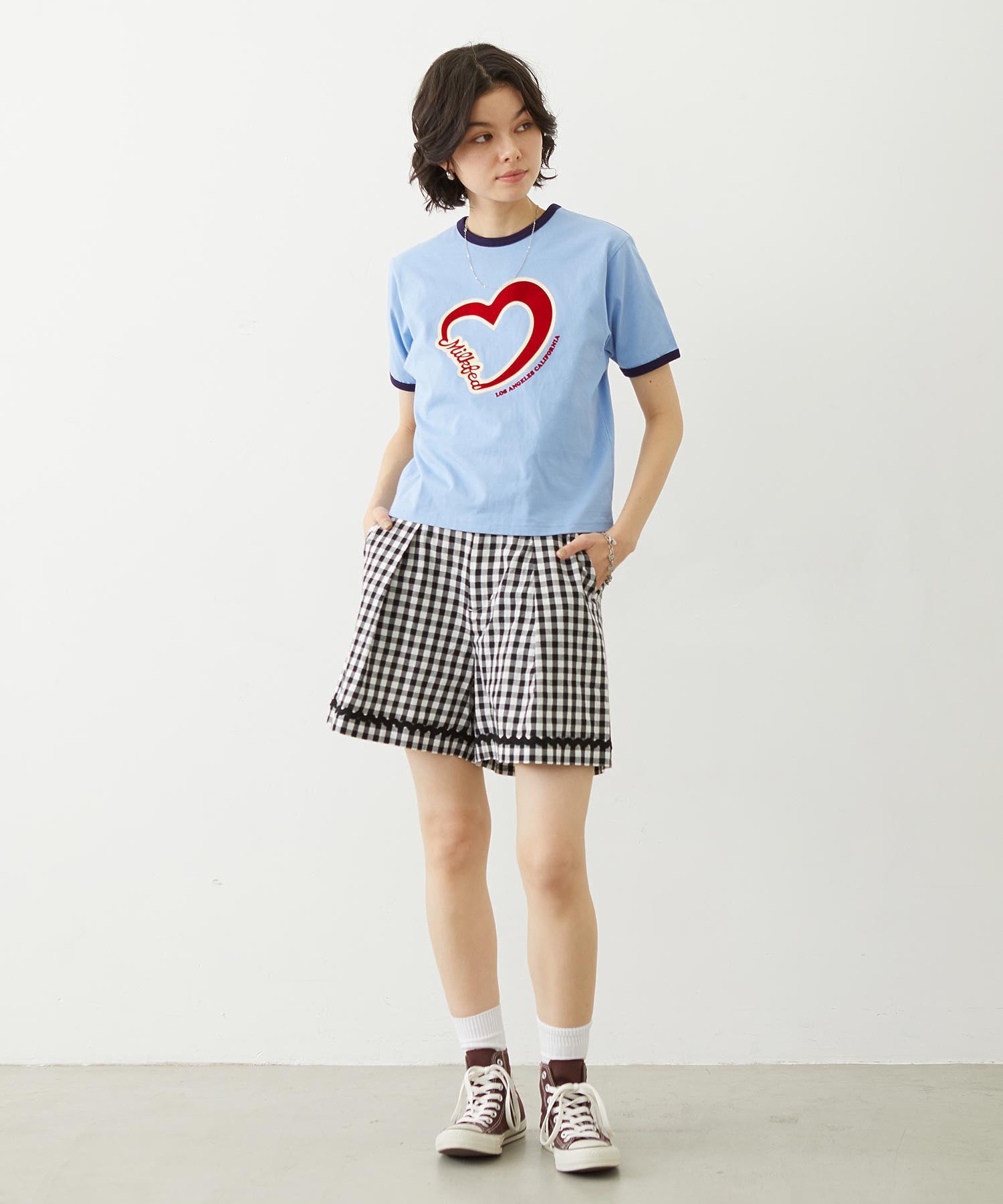 HEART LOGO FLOCK PRINT RINGER TEE