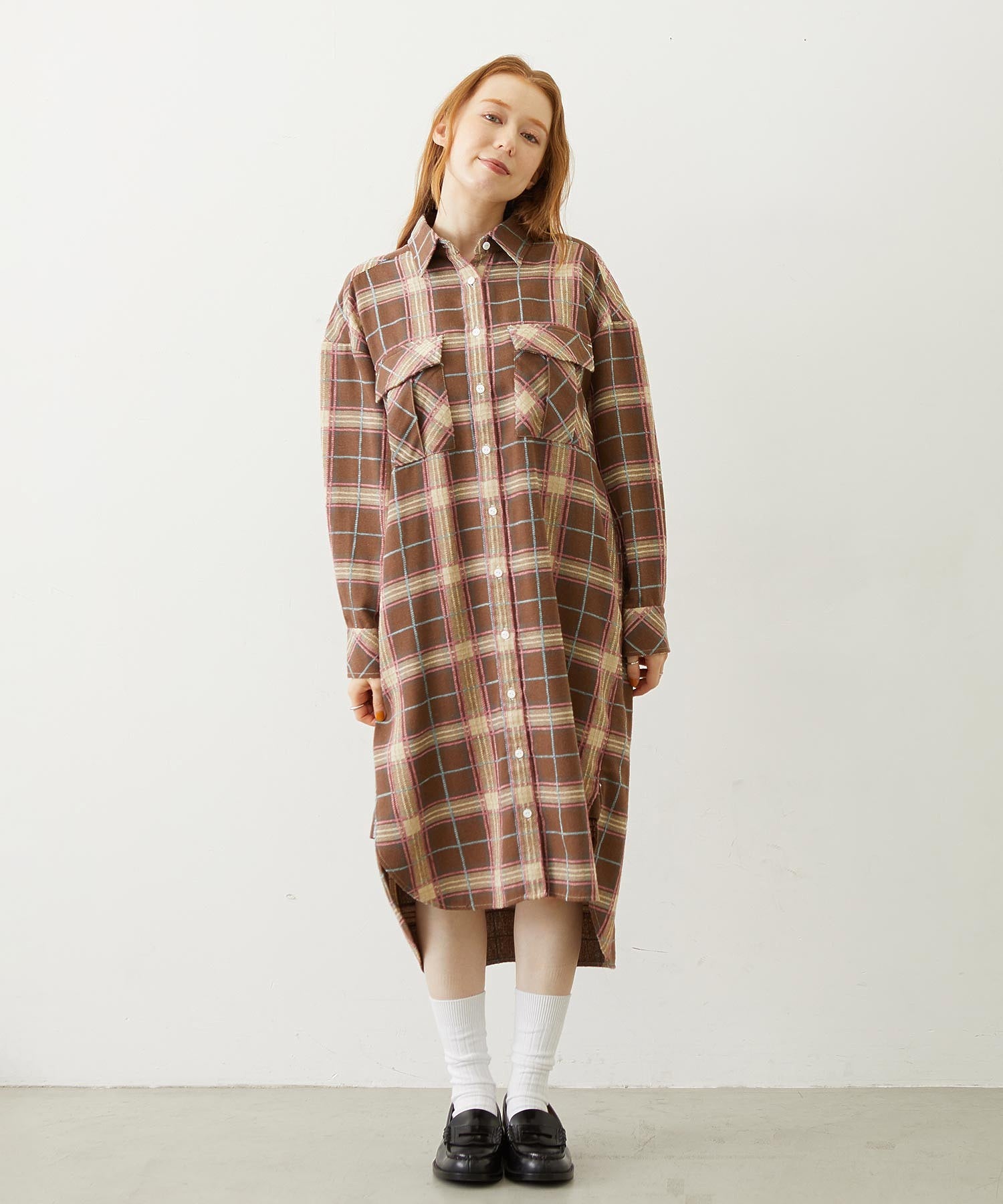 LOGO PLAID SHIRT DRESS